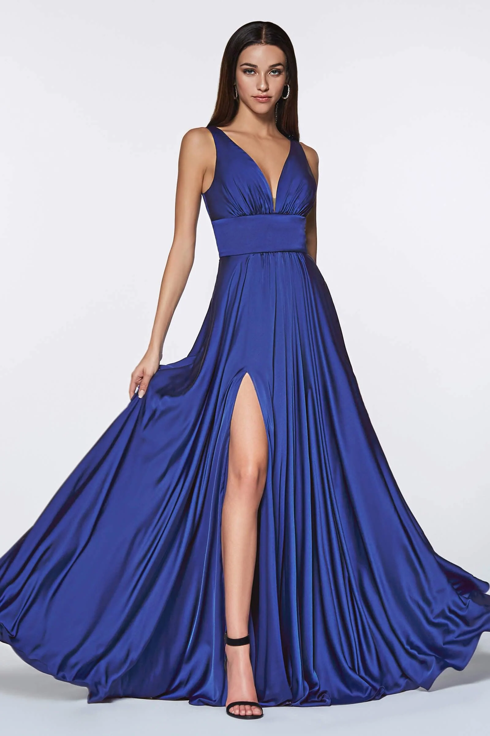 Cinderella Divine CD7469 Satin Prom Long High Slit Dress