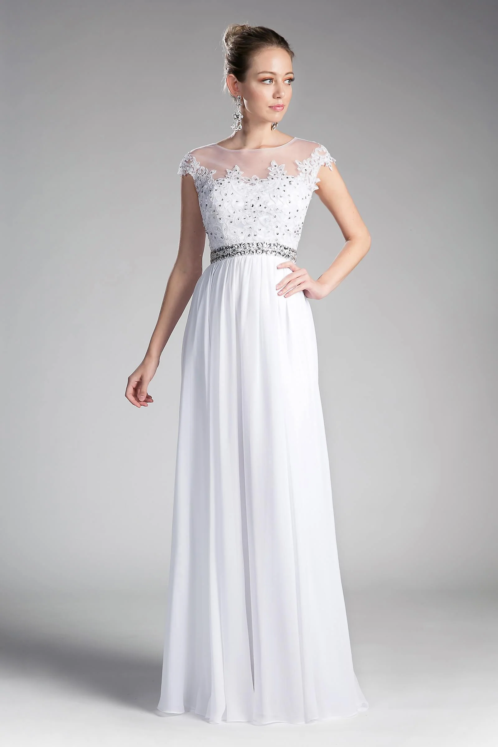 Cinderella Divine UJ0011 Cap Sleeve Formal Dress Chiffon Prom Long Gown