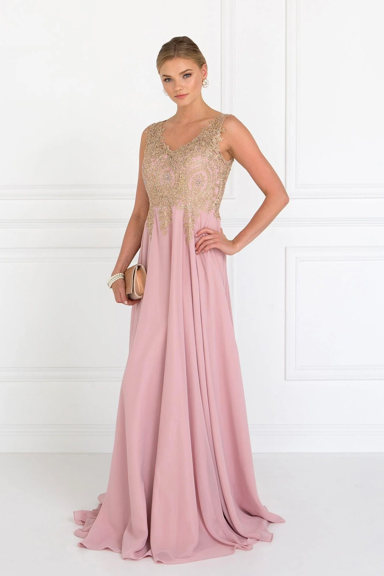 Embroidered Chiffon Long Prom Dress Formal