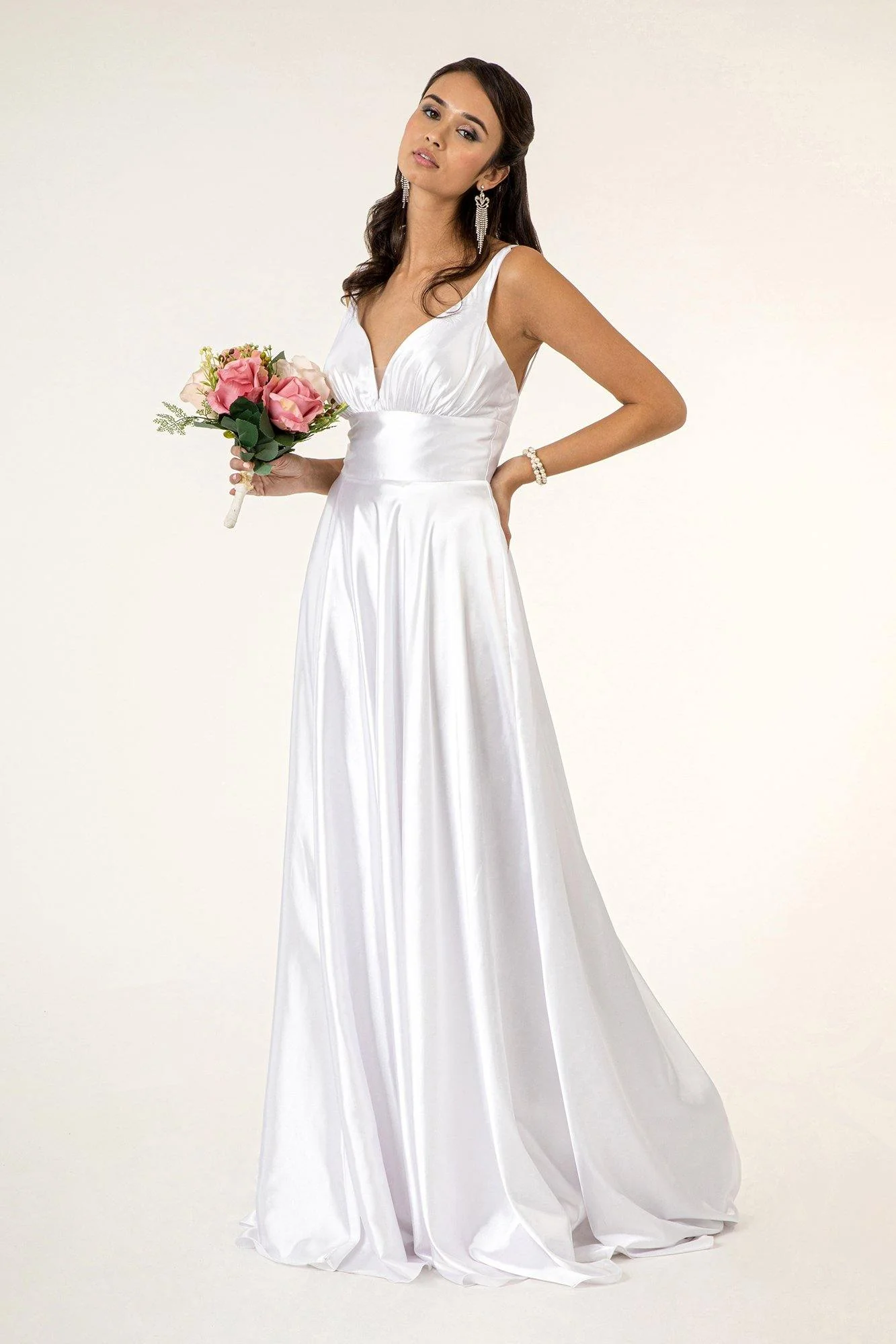 Long Formal Sleeveless Satin Prom Dress