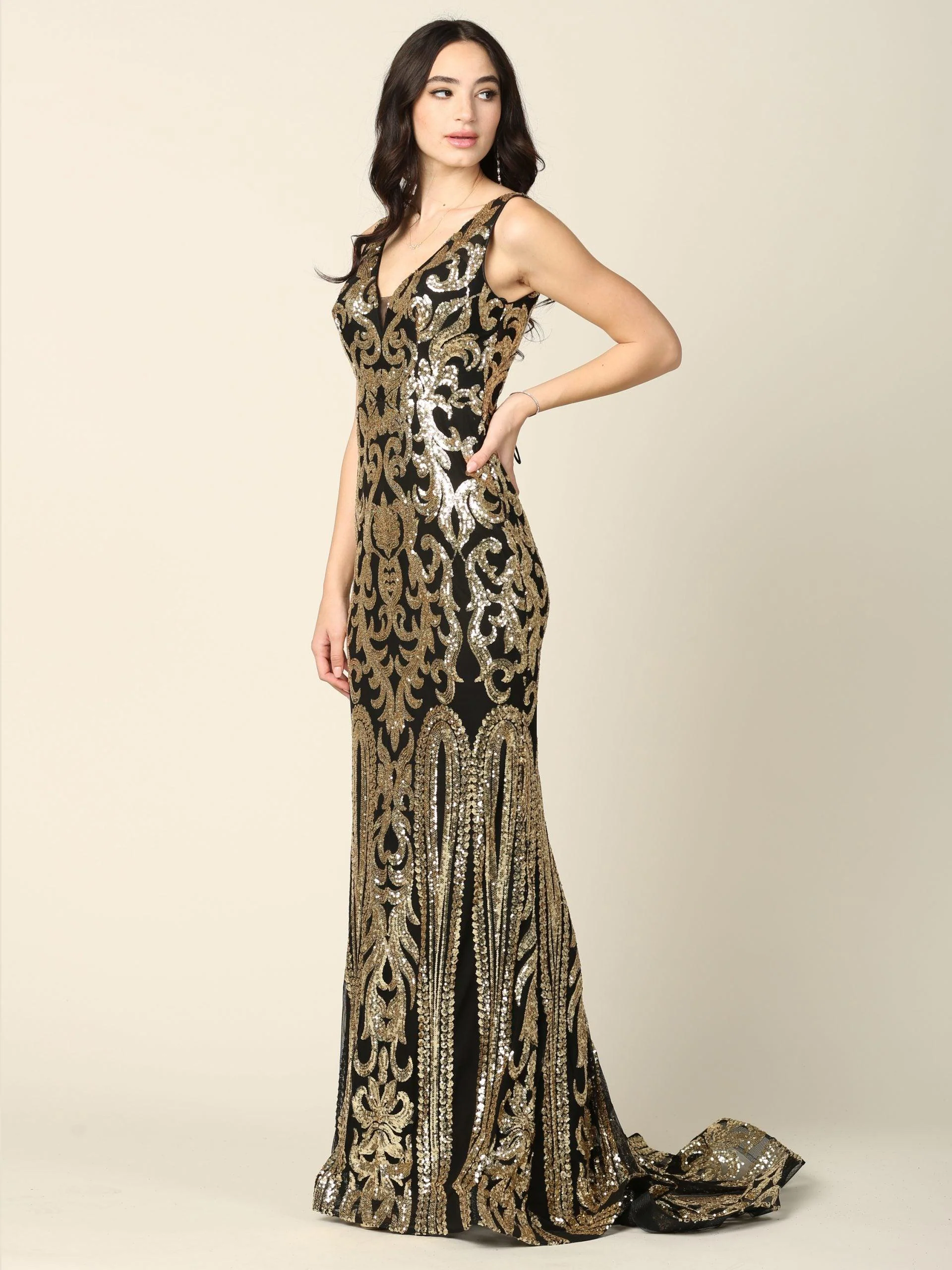 Long Formal Fitted Sleeveless Sequins Prom Dress
