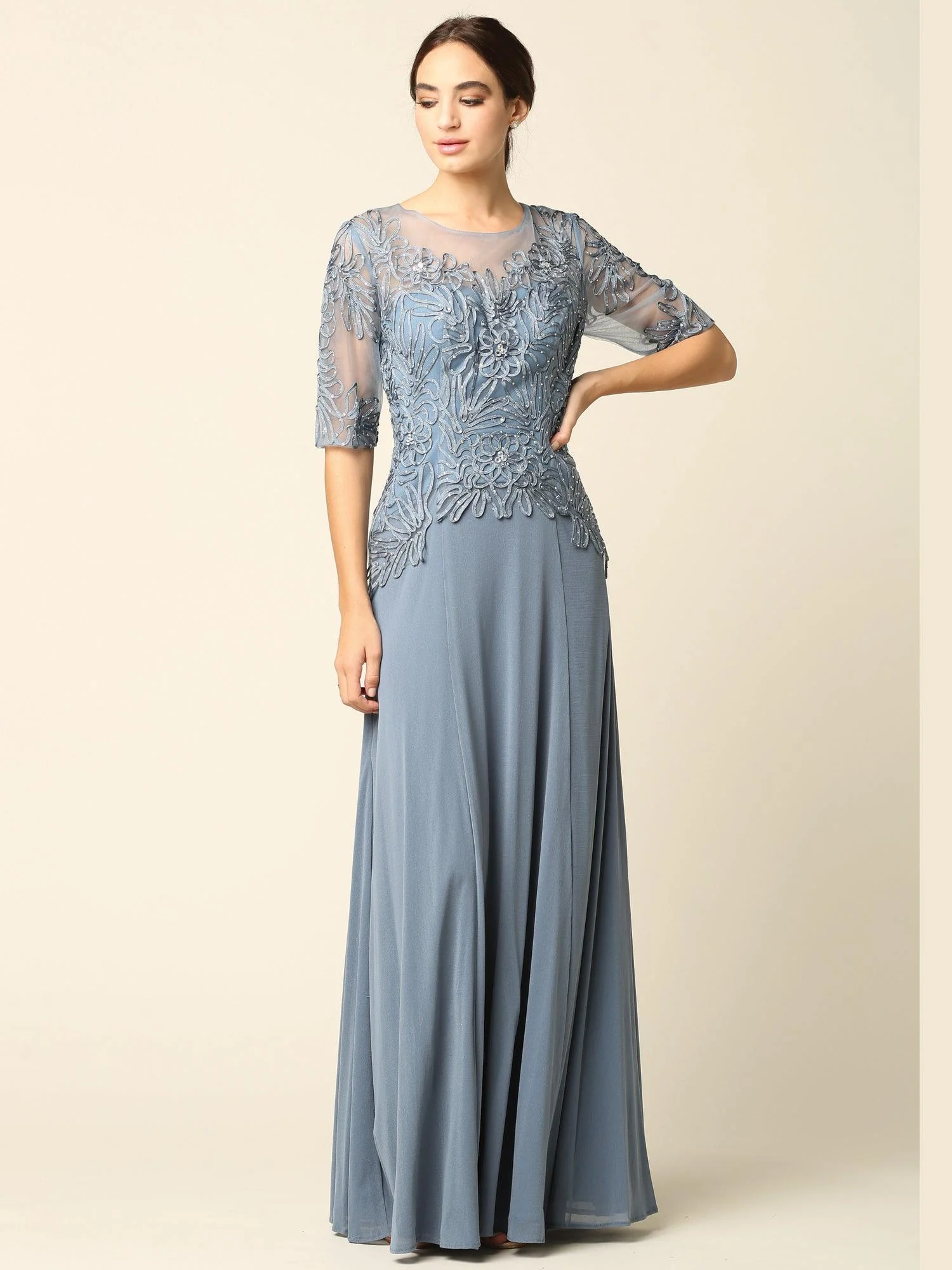 Mother of the Bride Long Formal Embroidered Dress Sale