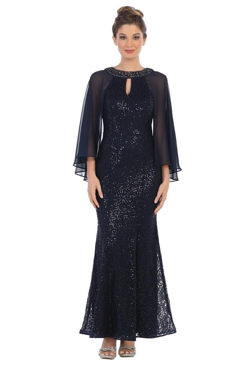 Mother of the Bride Long Formal Cape Dress