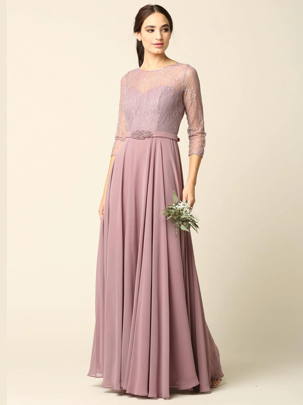 Mother of the Bride Long Formal Lace Chiffon Dress