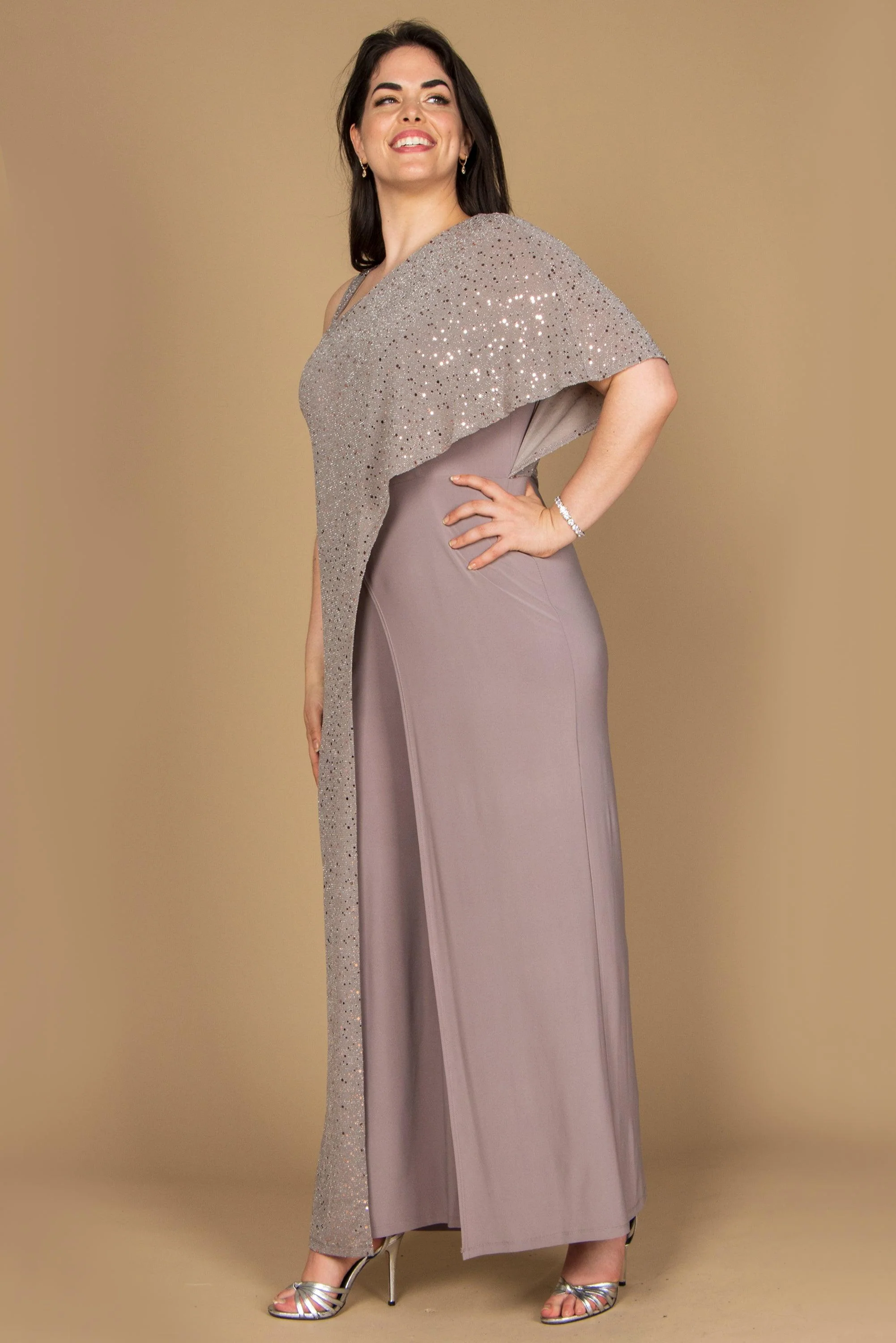 R&M Richards 3096P Formal Asymmetric Petite Jumpsuit