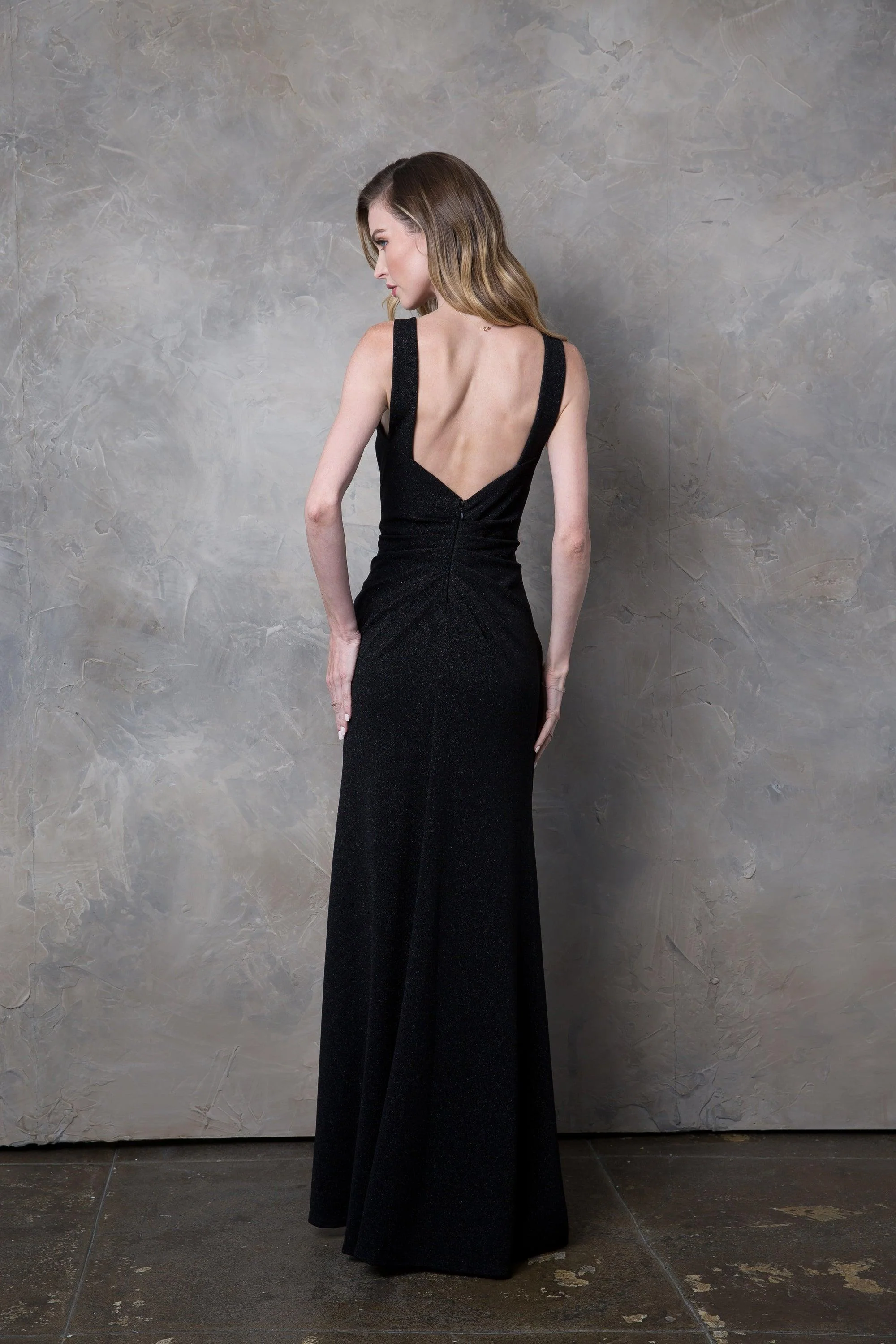 Long Sleeveless Metallic Mother of the Bride Dress