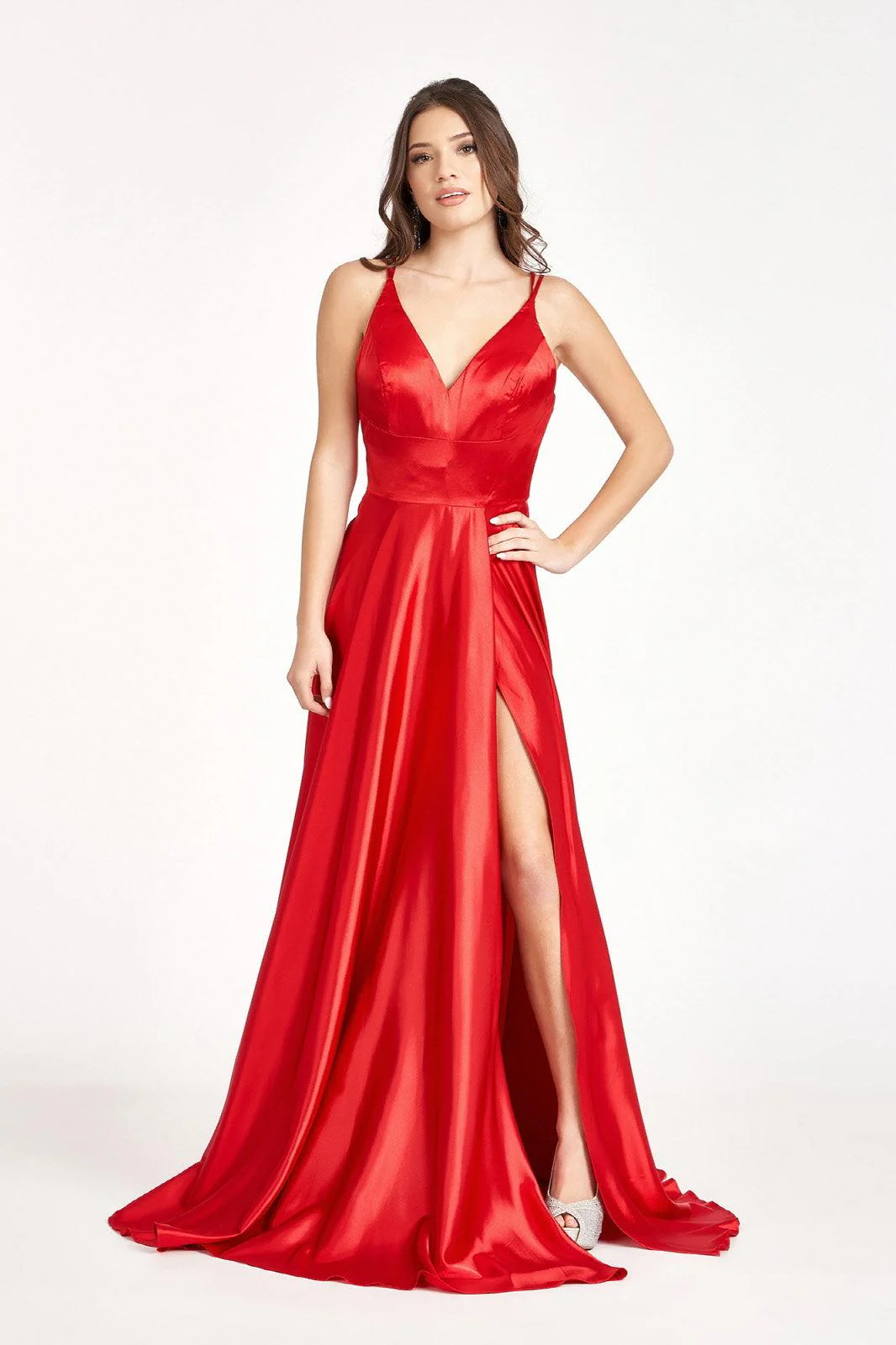Long Spaghetti Strap Formal Bridesmaid Satin Dress