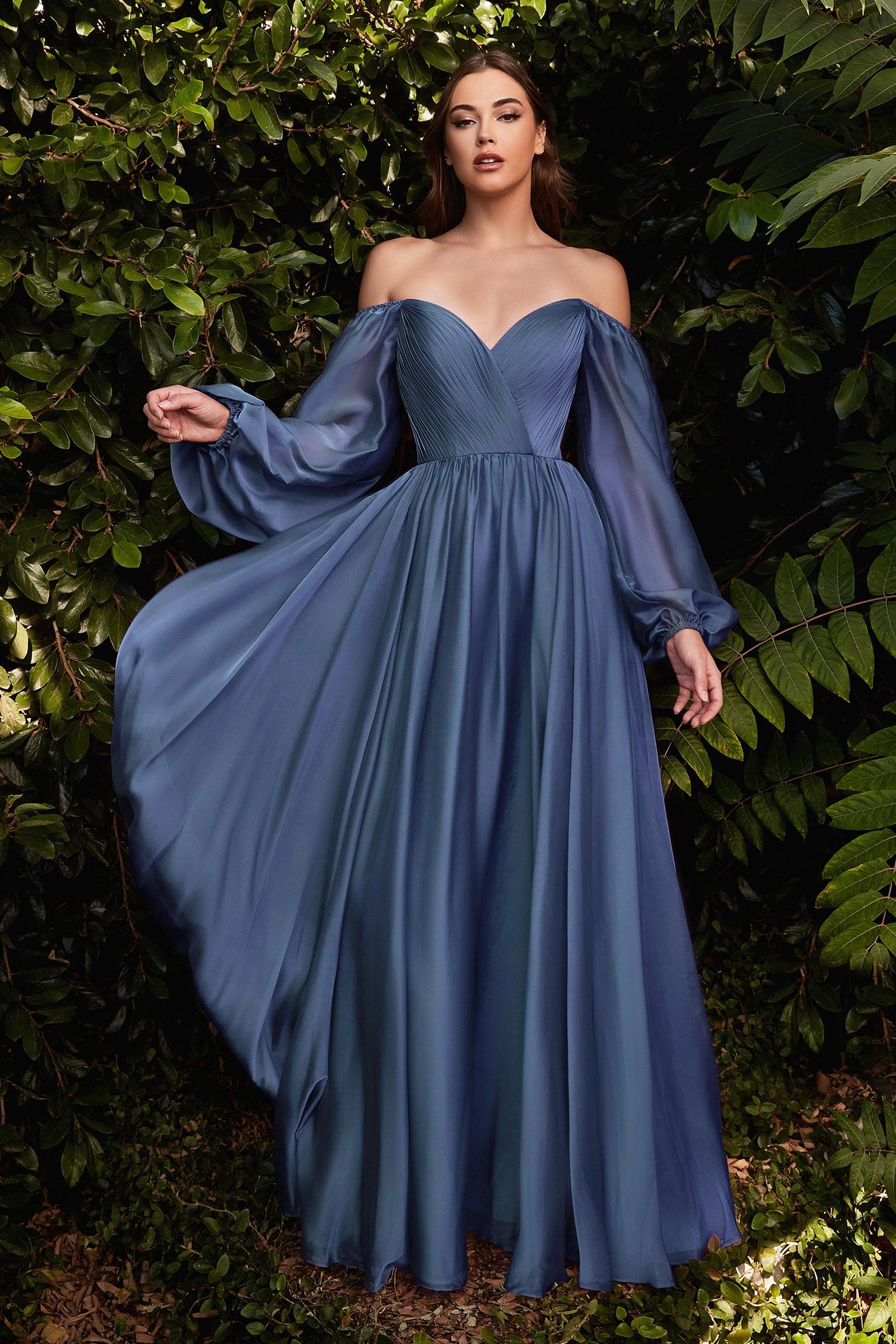 Cinderella Divine CD243 Off Shoulder Long Sleeve Formal Prom Dress