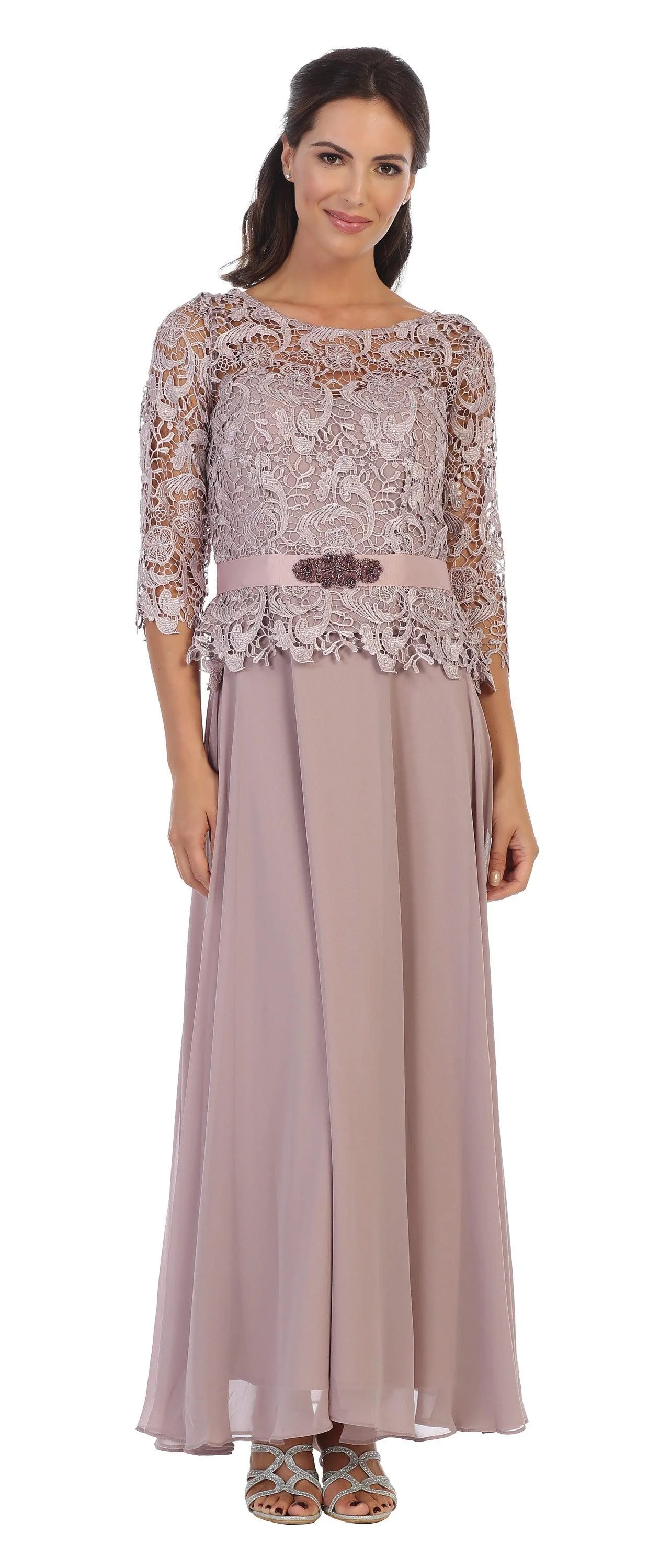 Long Mother of the Bride Lace Chiffon Formal Gown