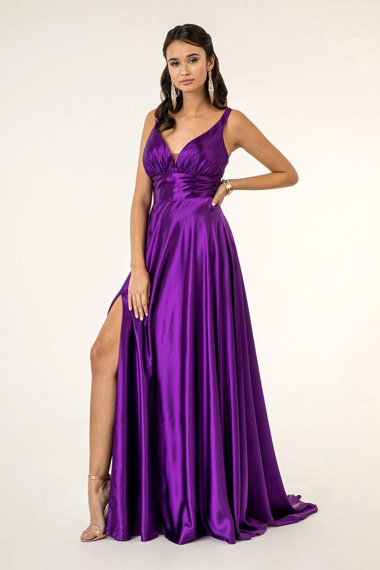 Long Formal Sleeveless Satin Prom Dress