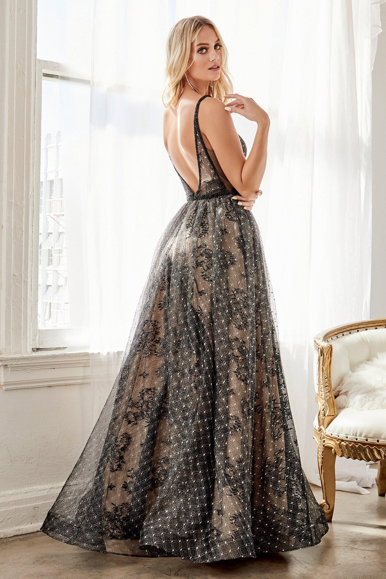 Cinderella Divine H9928 Long Formal Spaghetti Strap Lace Prom Dress