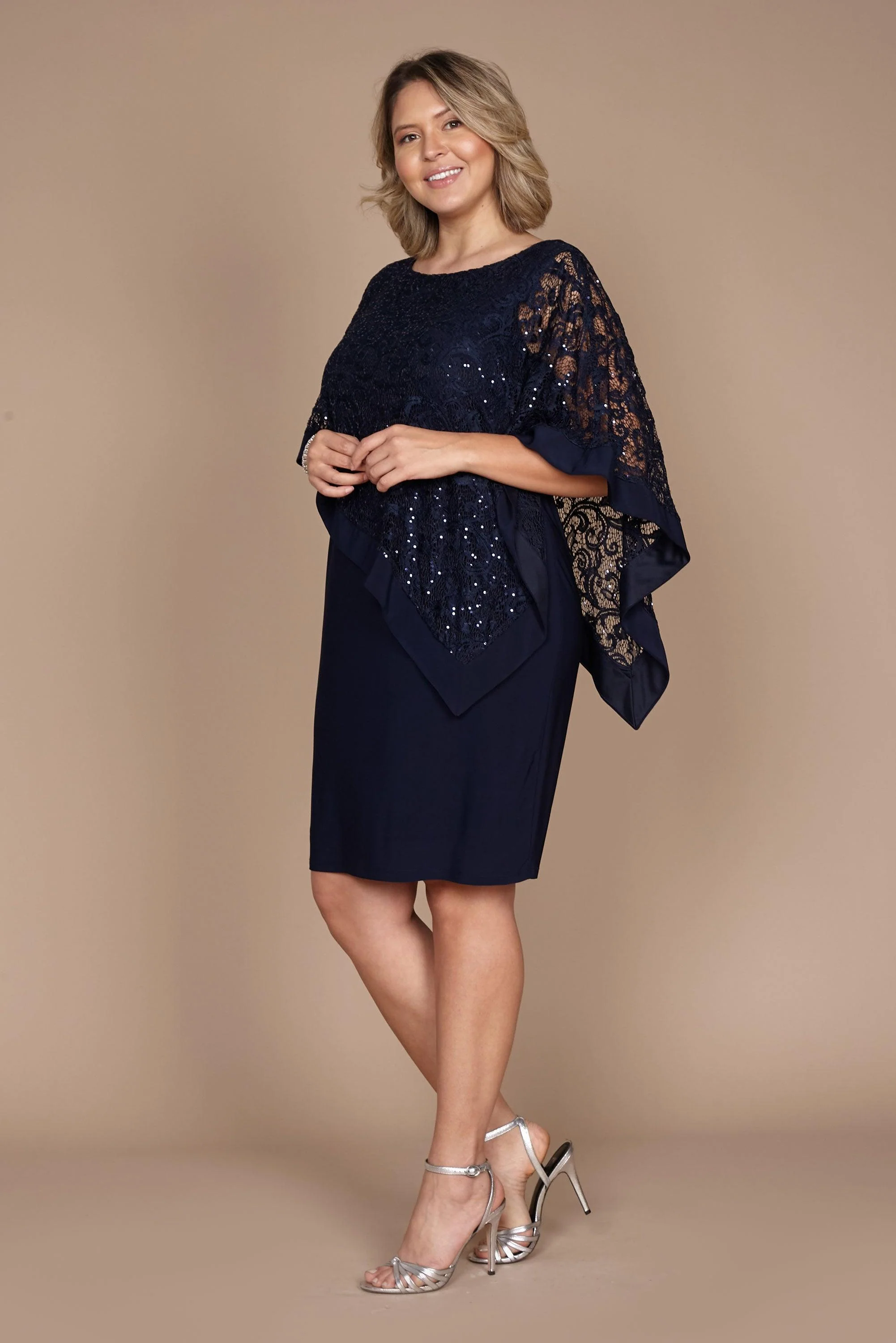 R&M Richards 2292P Short Metallic Lace Petite Dress