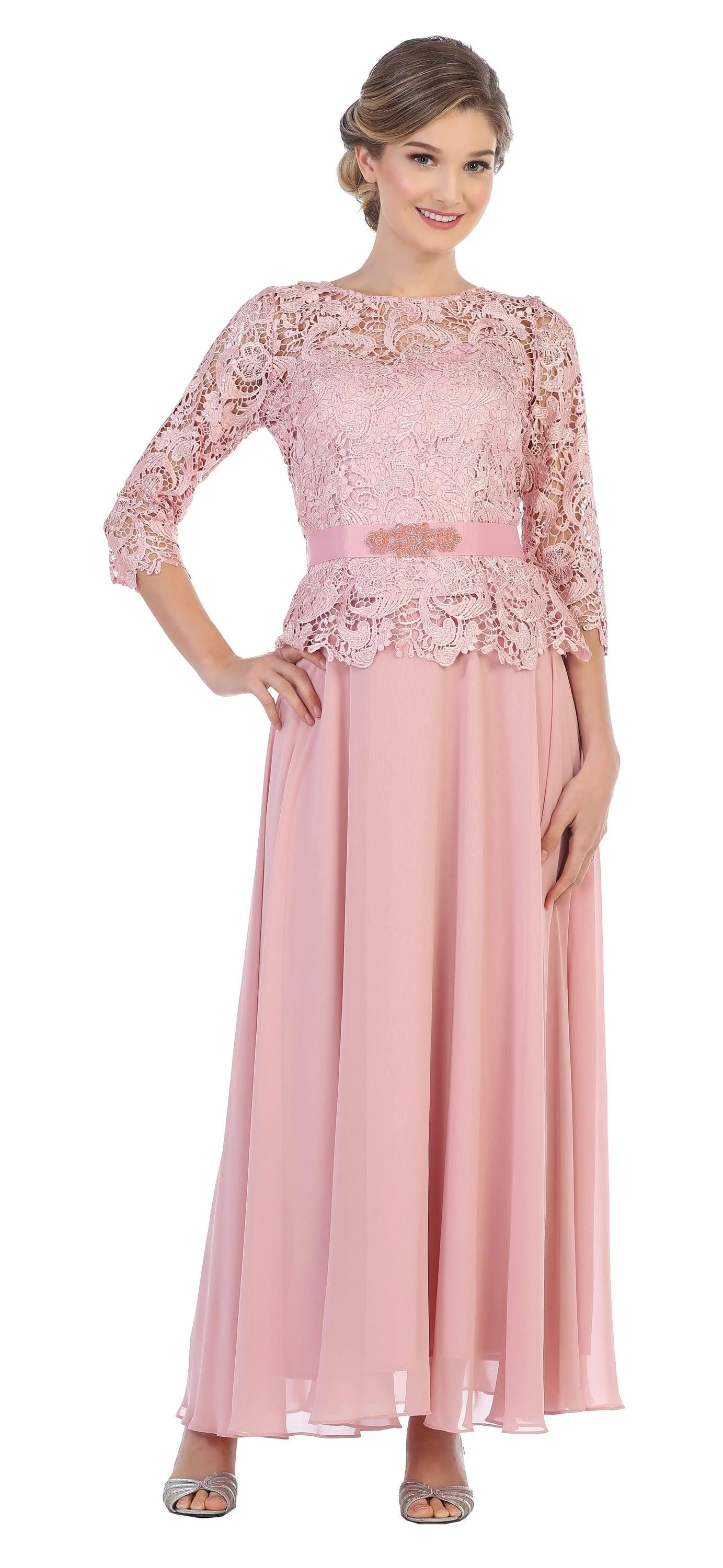 Long Mother of the Bride Lace Chiffon Formal Gown