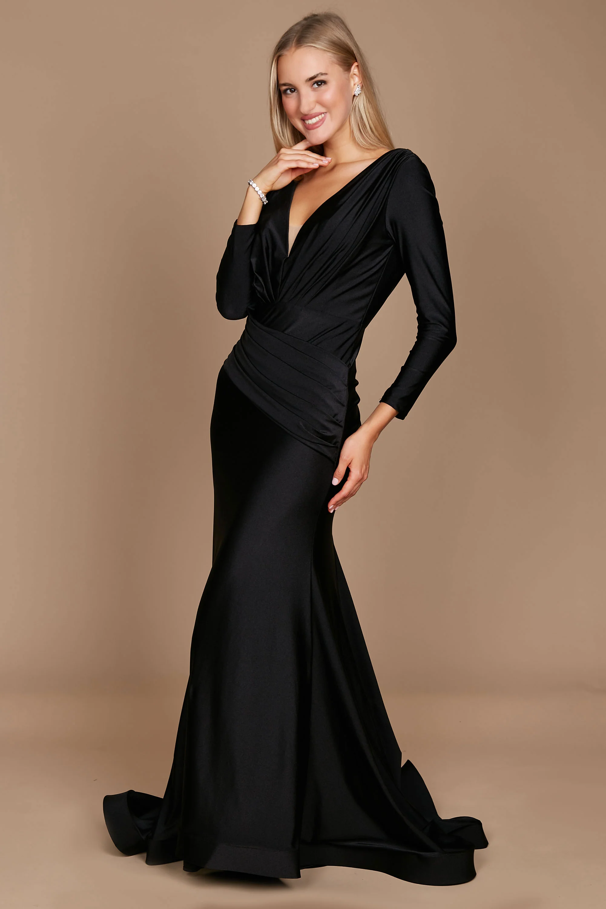 Dylan & Davids Long Sleeve Formal Fitted Evening Dress