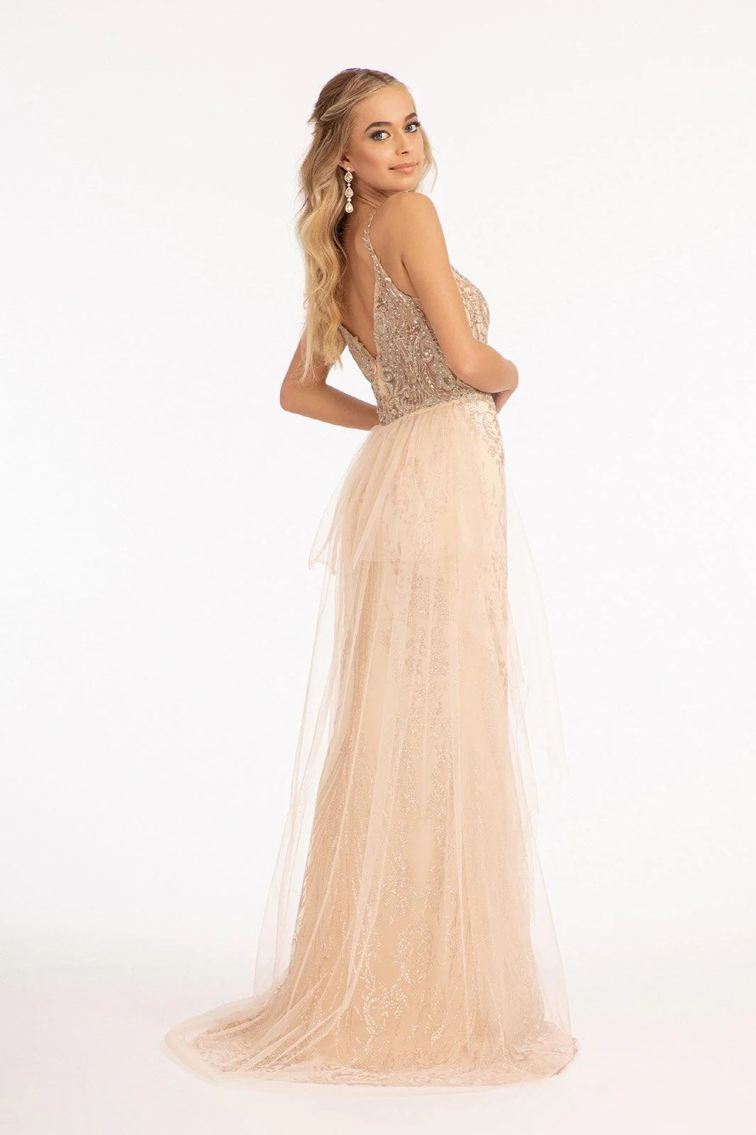 Long Spaghetti Strap Mesh Prom Dress Sale