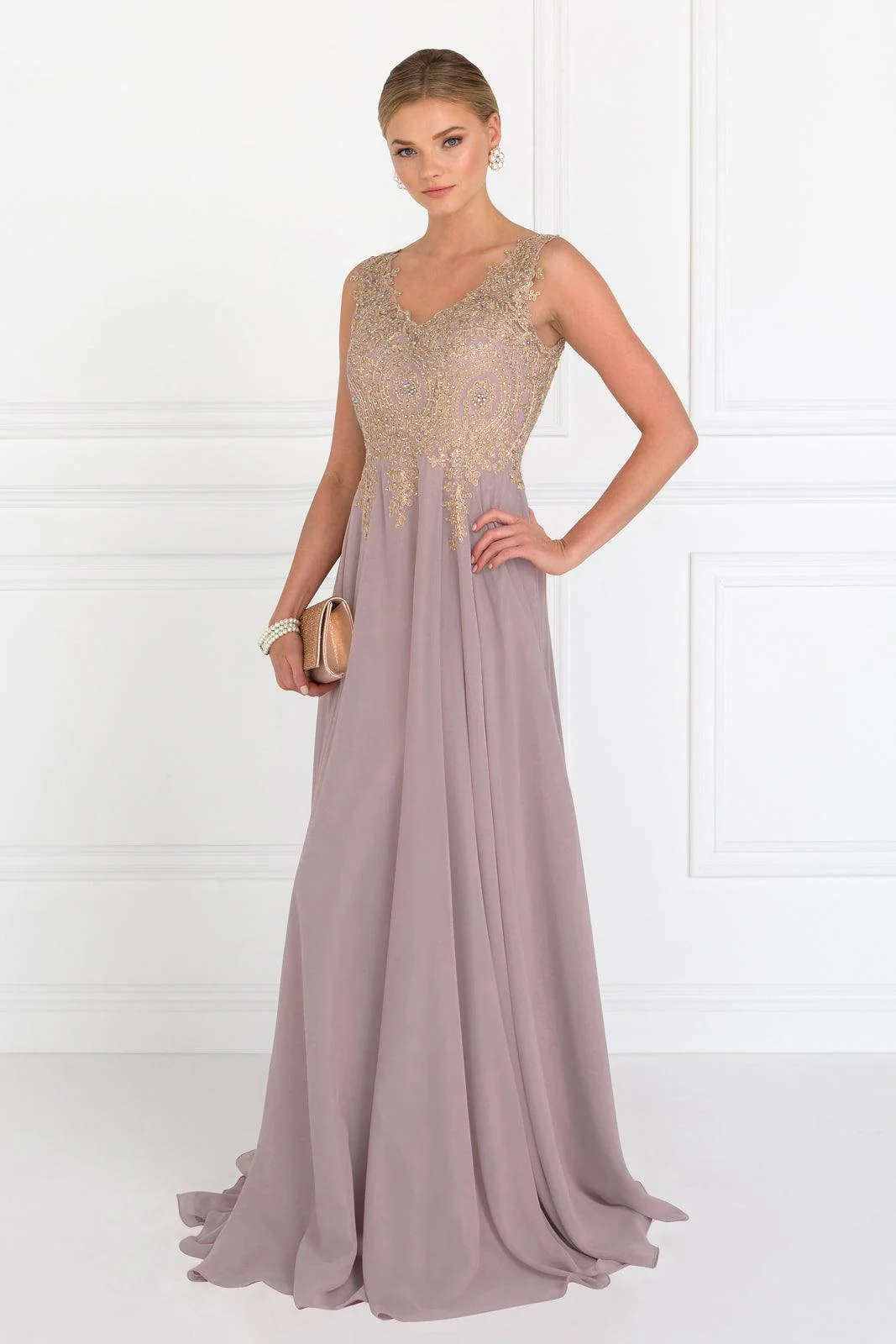 Embroidered Chiffon Long Prom Dress Formal
