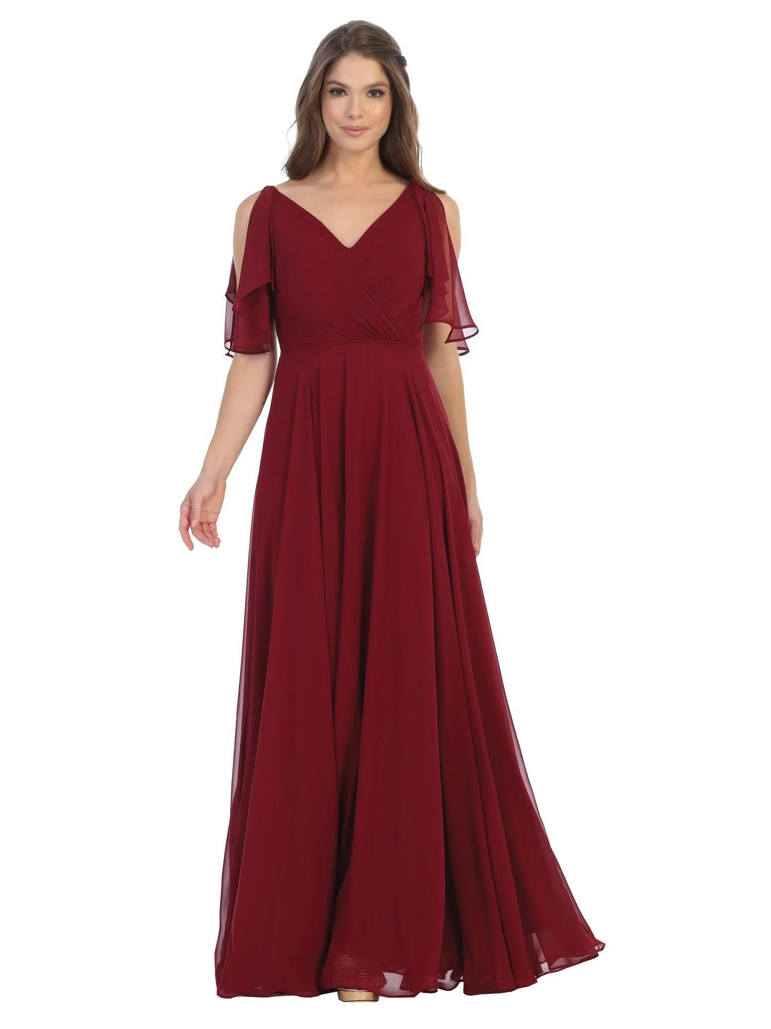 Long Formal Flutter Sleeves Bridesmaids Dress