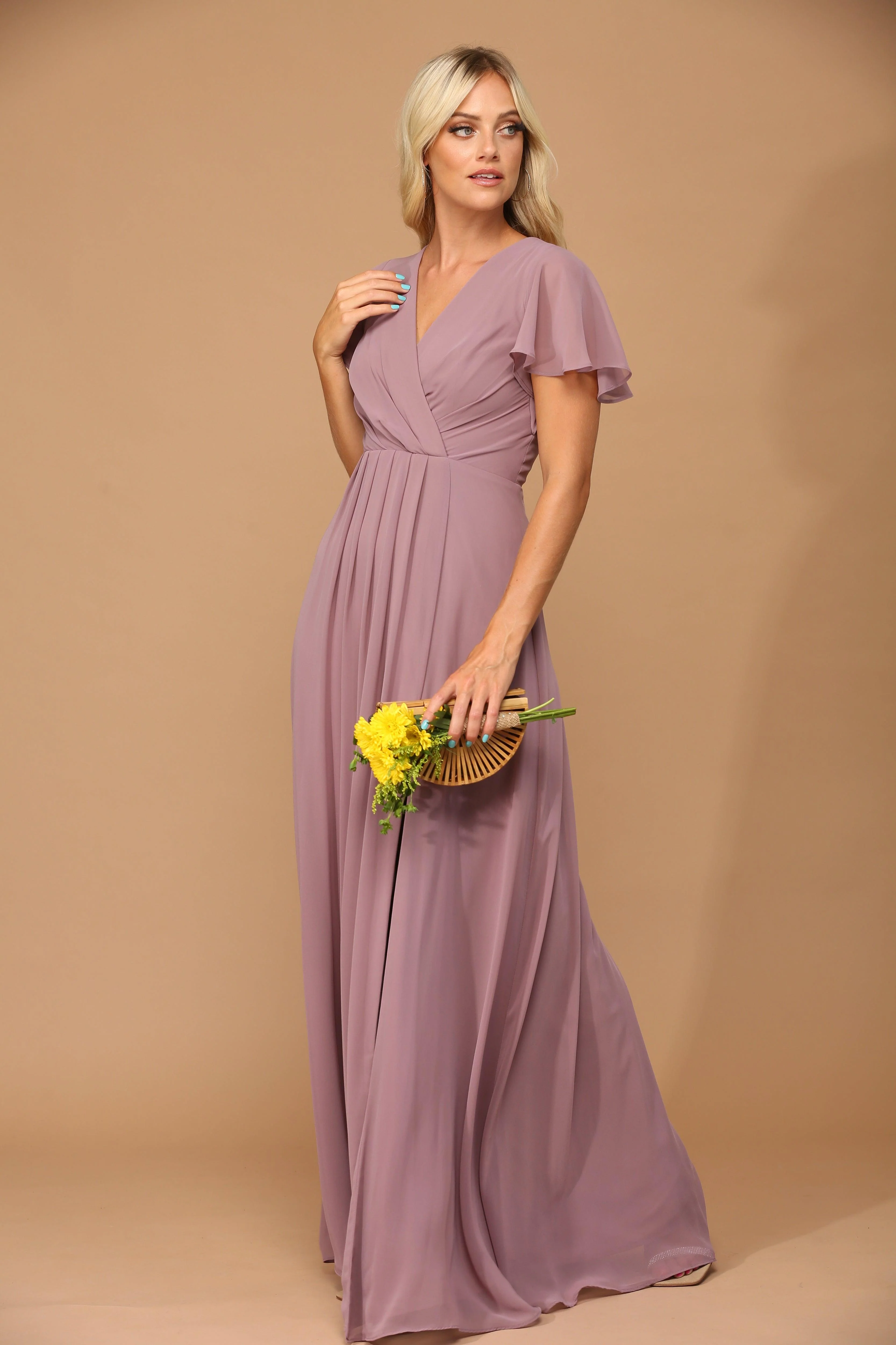 Long Short Sleeve Mother of the Bride Chiffon Dress