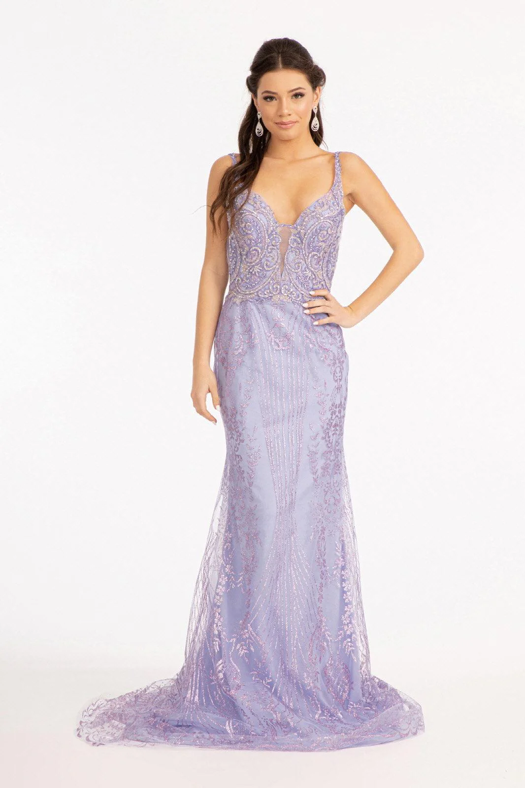 Long Spaghetti Strap Mesh Prom Dress Sale
