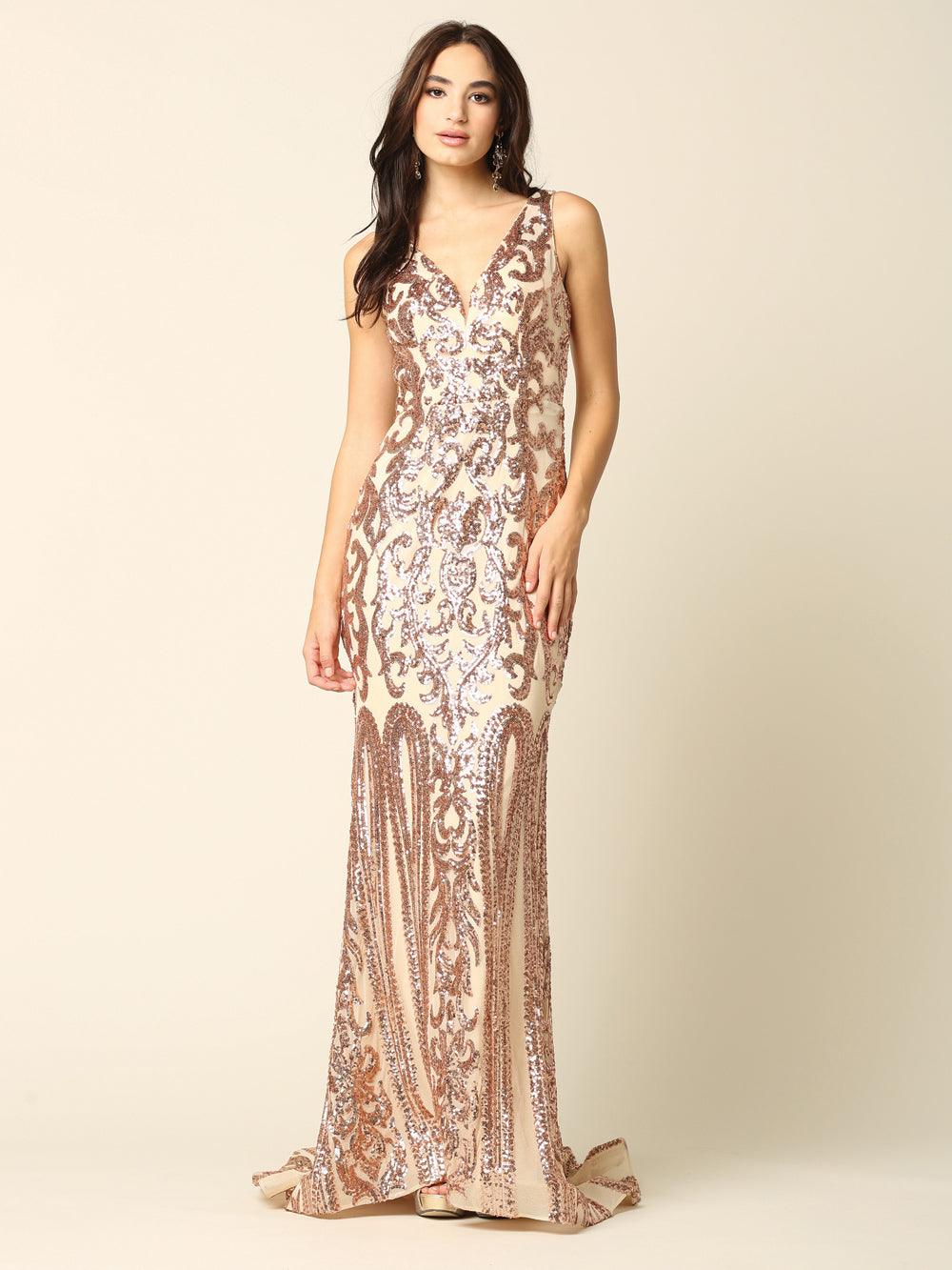 Long Formal Fitted Sleeveless Sequins Prom Dress