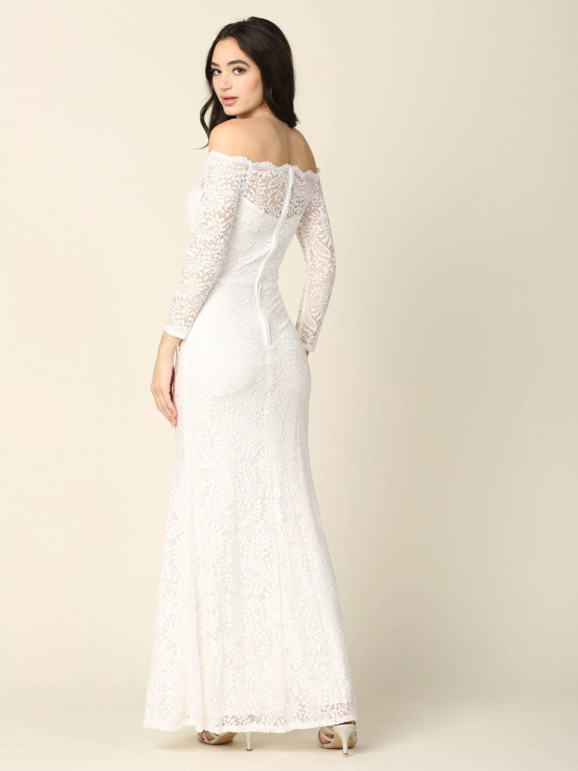 Long Off Shoulder Formal Lace Evening Party Dress