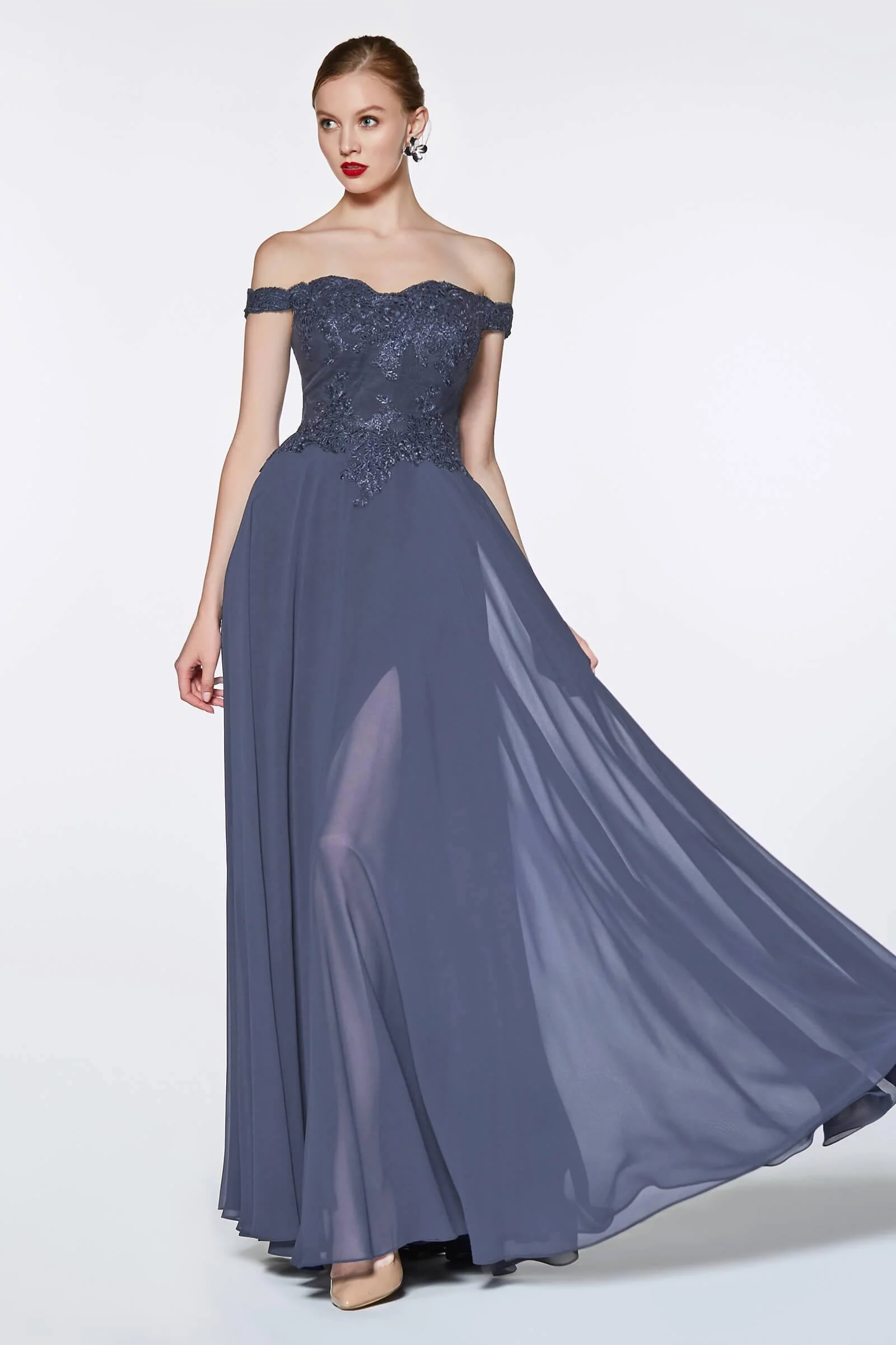 Cinderella Divine CD7258 Prom Long Formal Off Shoulder Evening Lace Dress