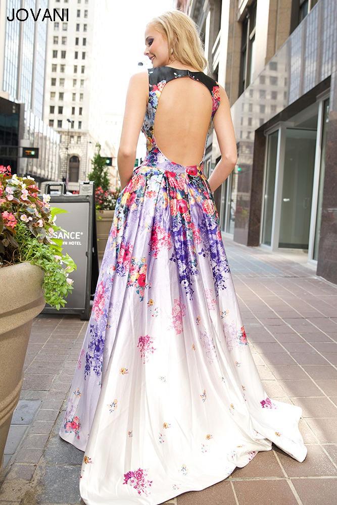 Jovani 22753 A-line Silhouette Long Floral Prom Gown