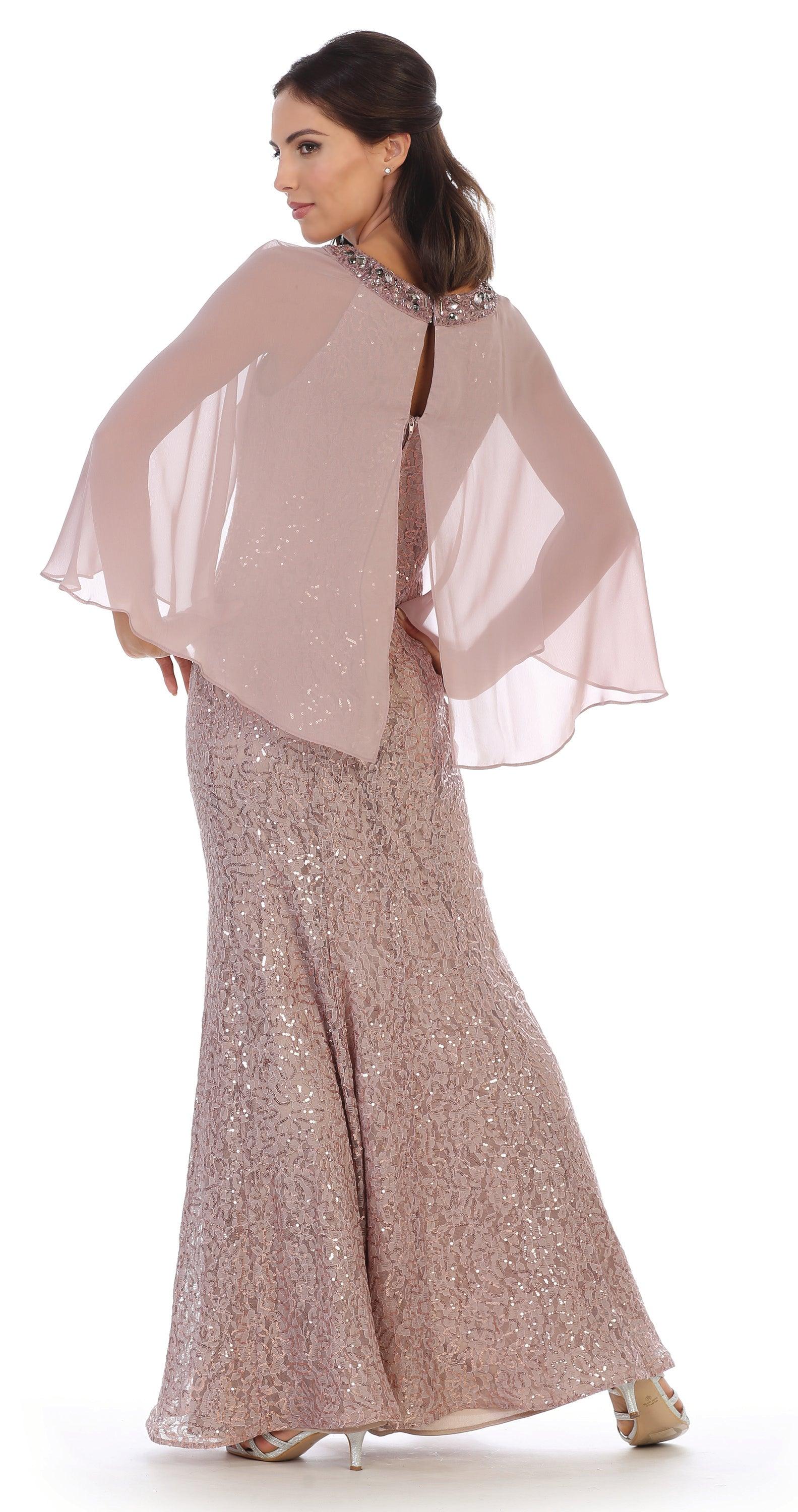 Mother of the Bride Long Formal Cape Dress