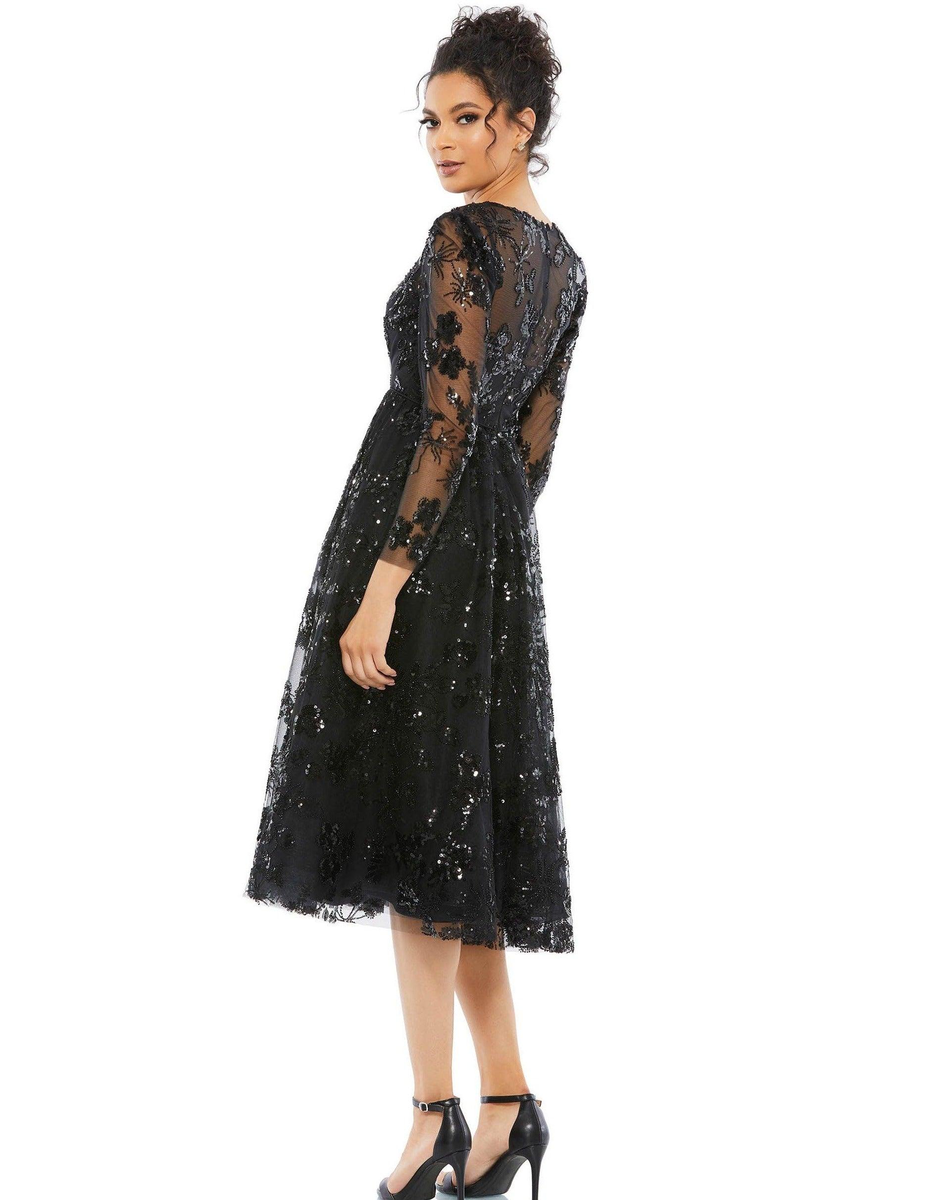 Mac Duggal 67951 Long Sleeve Floral Cocktail Dress Sale