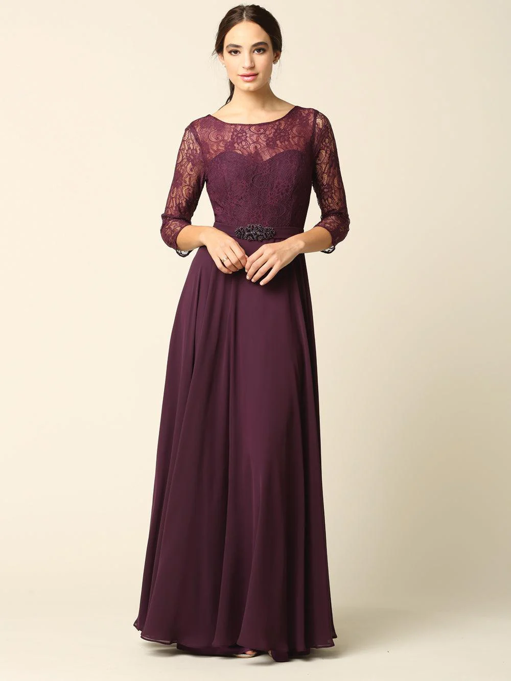 Mother of the Bride Long Formal Lace Chiffon Dress