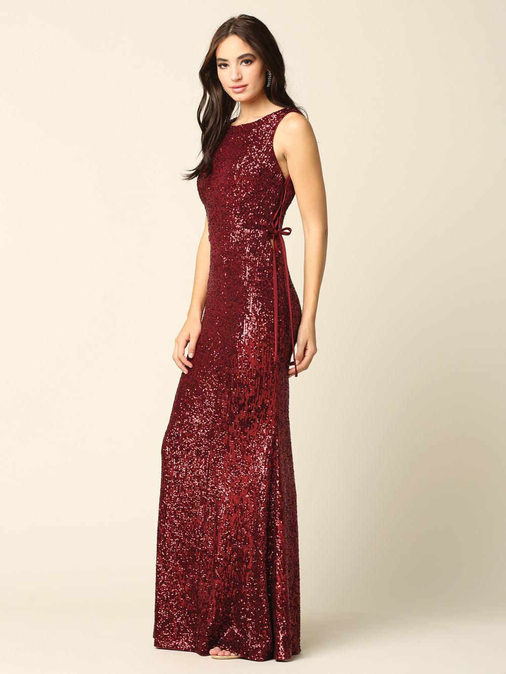 Long Sleeveless Formal Fitted Sequins Dress
