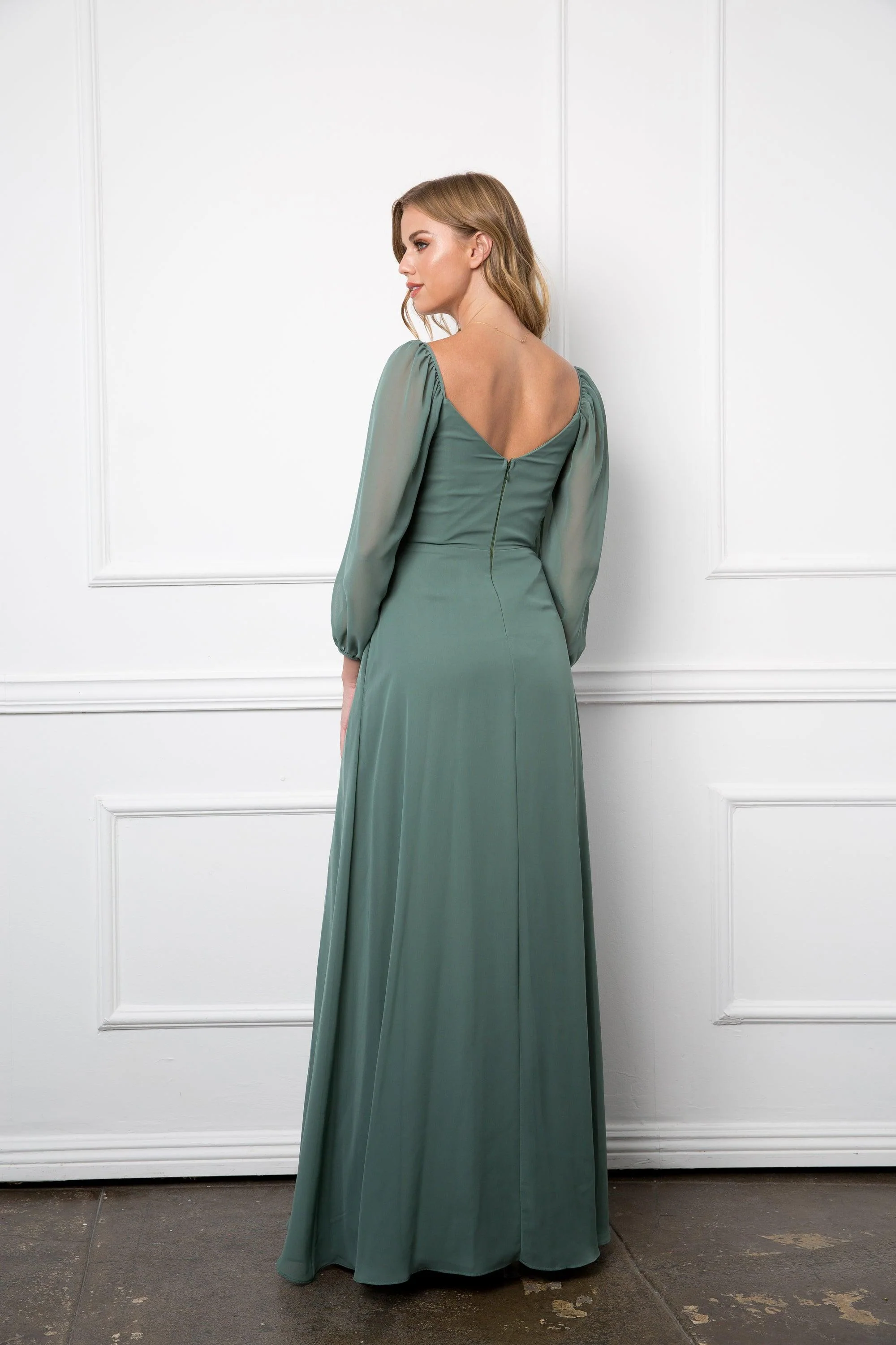 Long Sleeve Formal Chiffon Dress