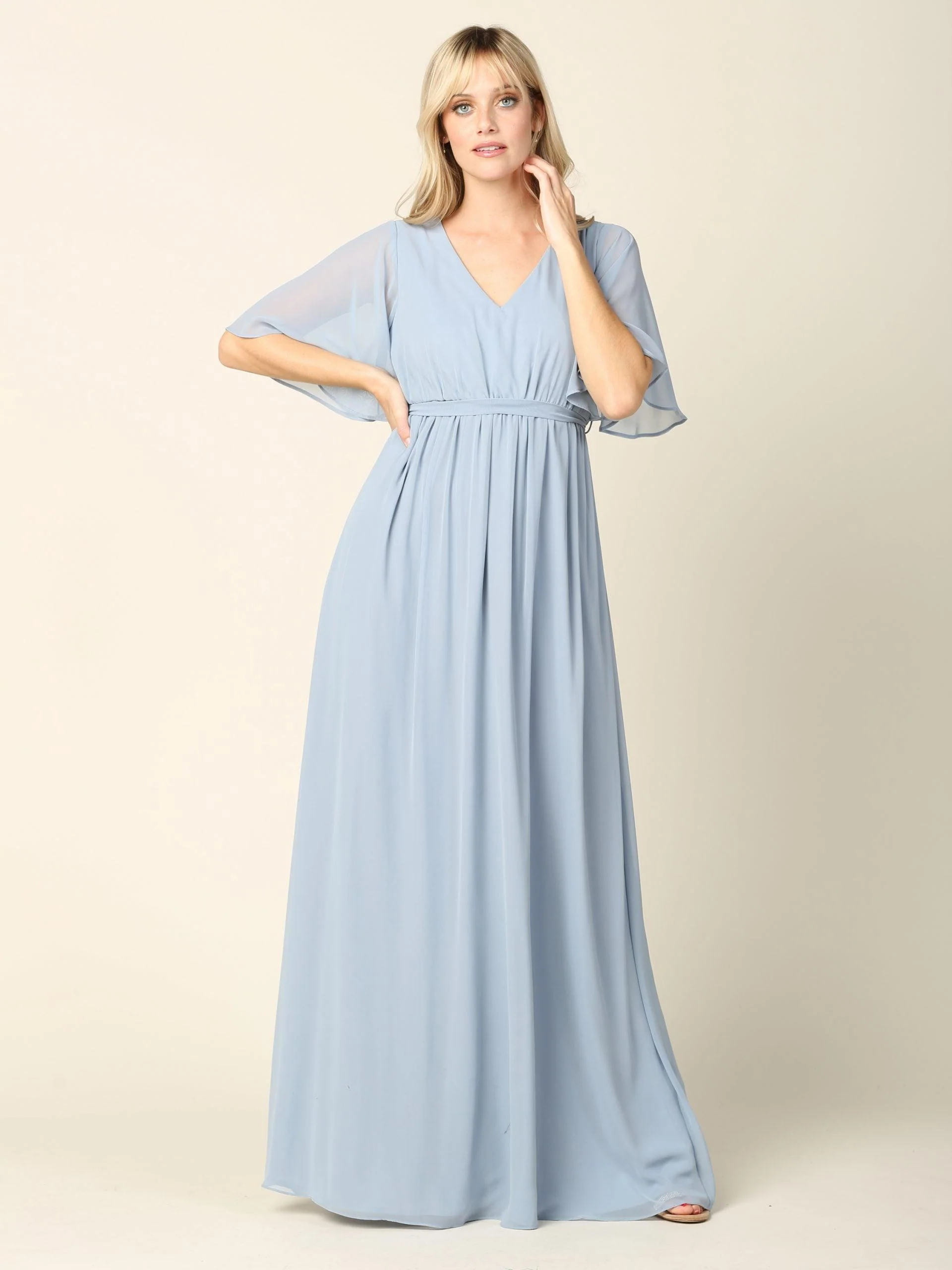 Mother of the Bride Flutter Sleeve Long Dress Sale