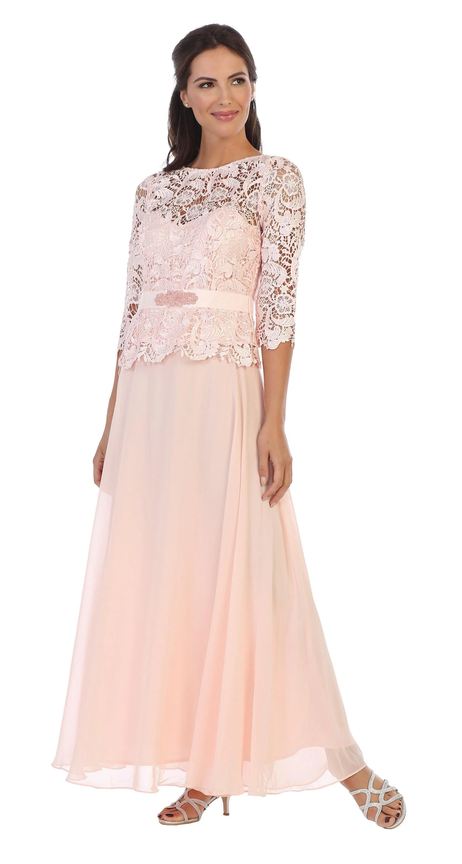 Long Mother of the Bride Lace Chiffon Formal Gown