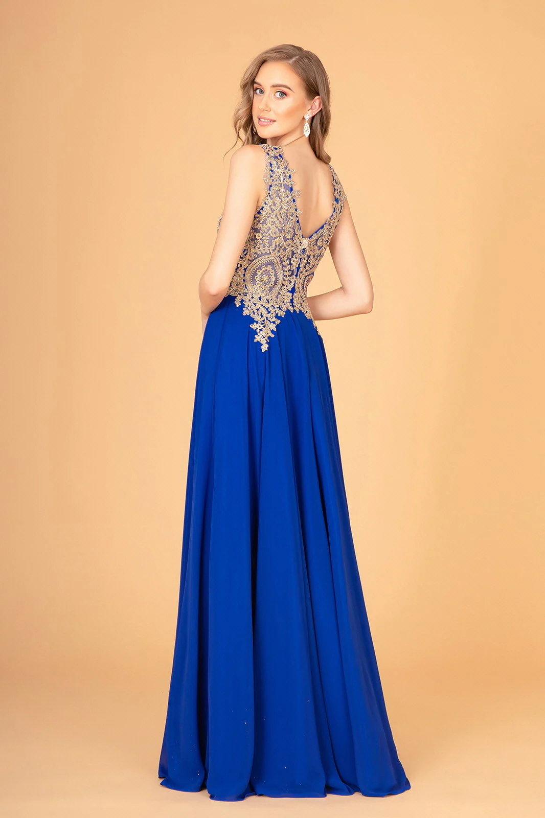 Embroidered Chiffon Long Prom Dress Formal