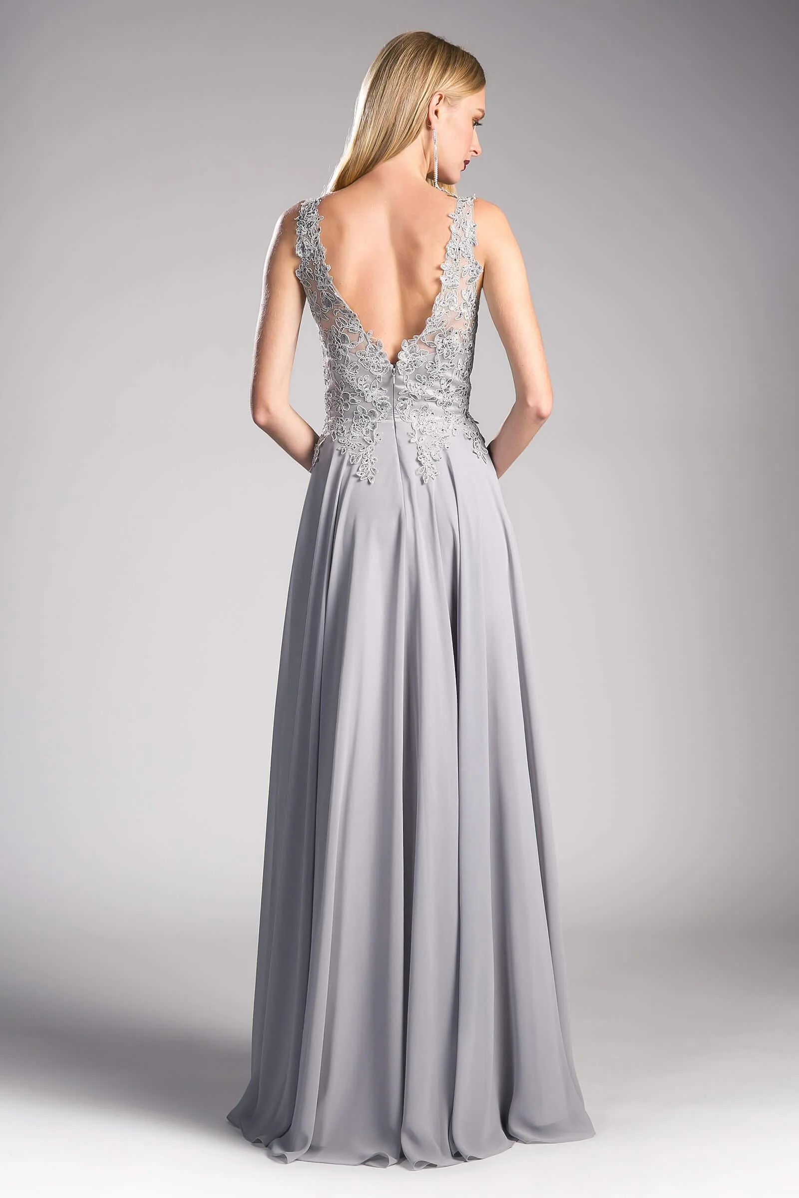 Cinderella Divine CD9177 Long Chiffon V-Neck Prom Sleeveless Formal Dress