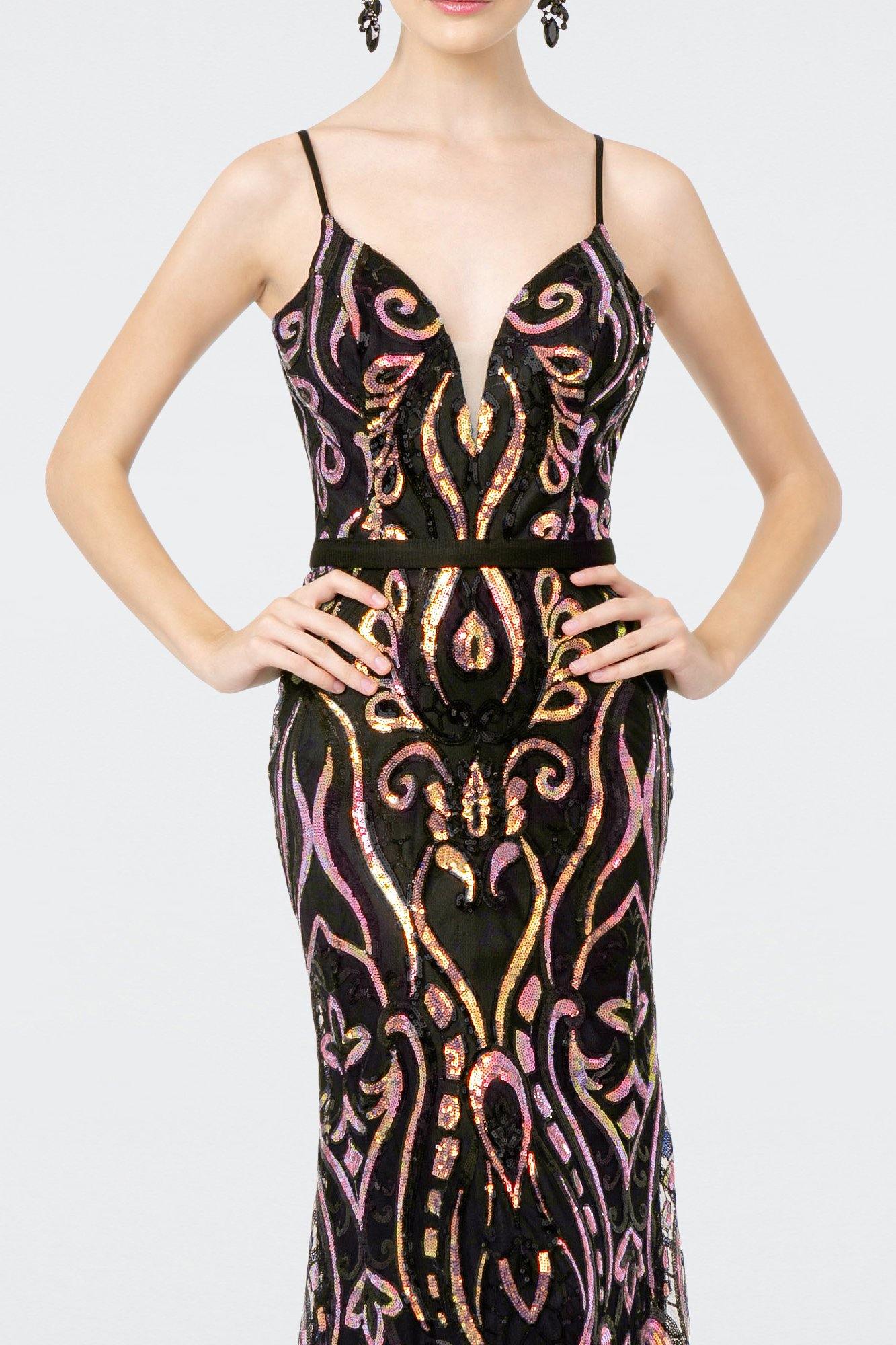 Formal Iridecent Sequin Pattern Long Prom Dress Sale