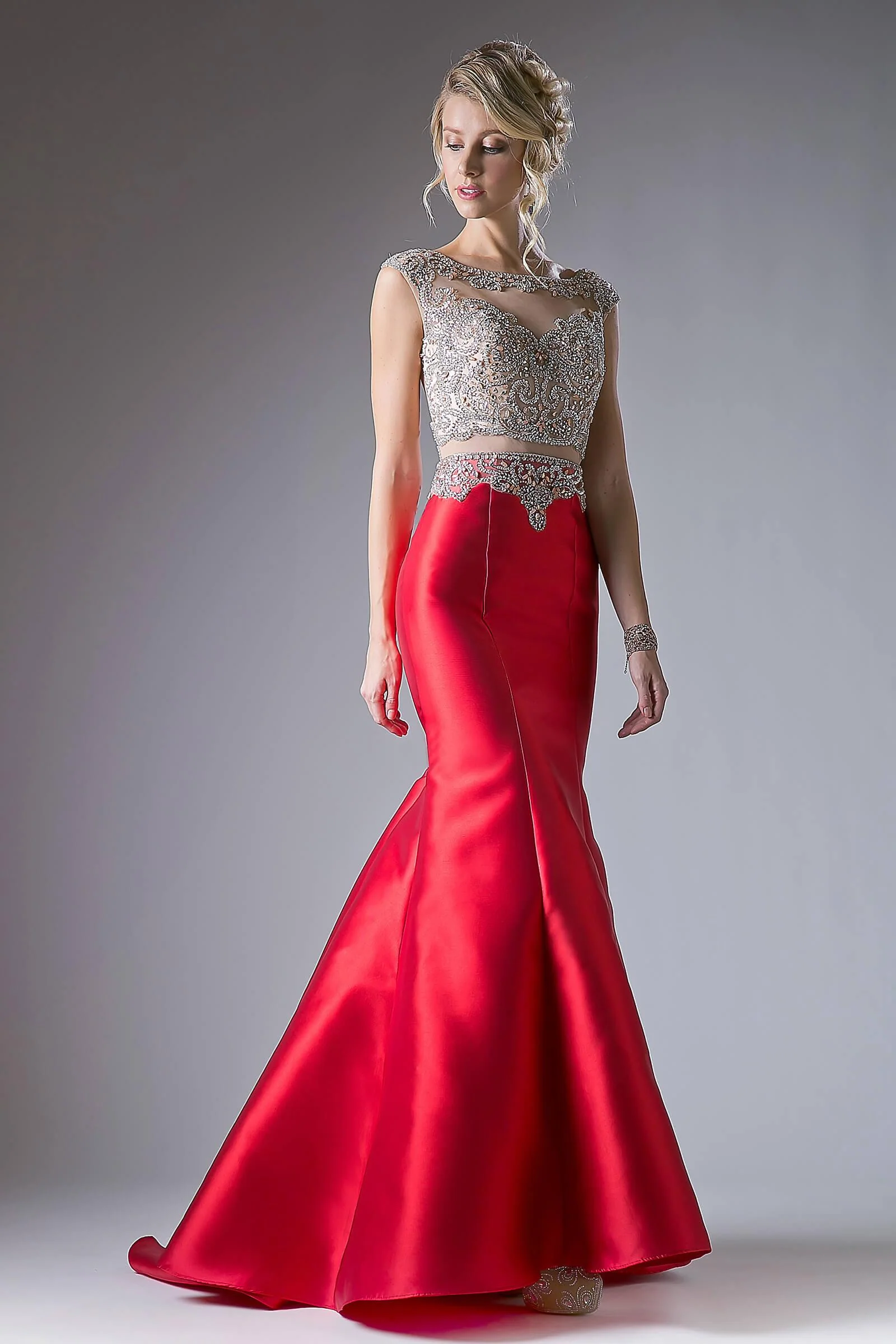 Cinderella Divine CD8990 Prom Long Cap Sleeve Mermaid Evening Dress