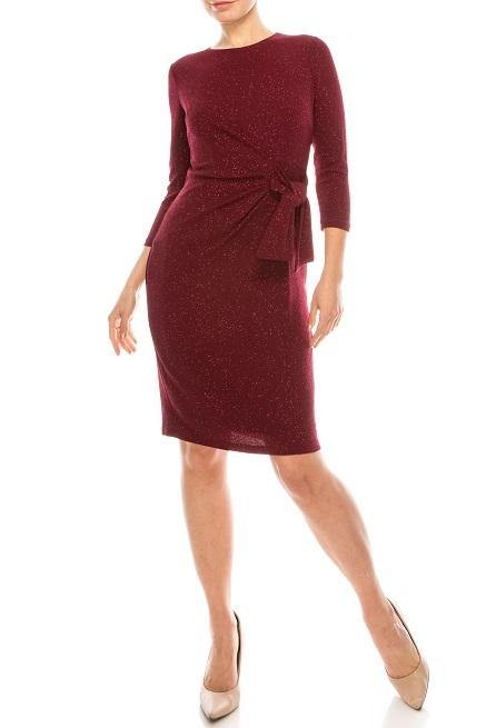 London Times Merlot Delight Metallic Bubble Crepe Sheath Dress
