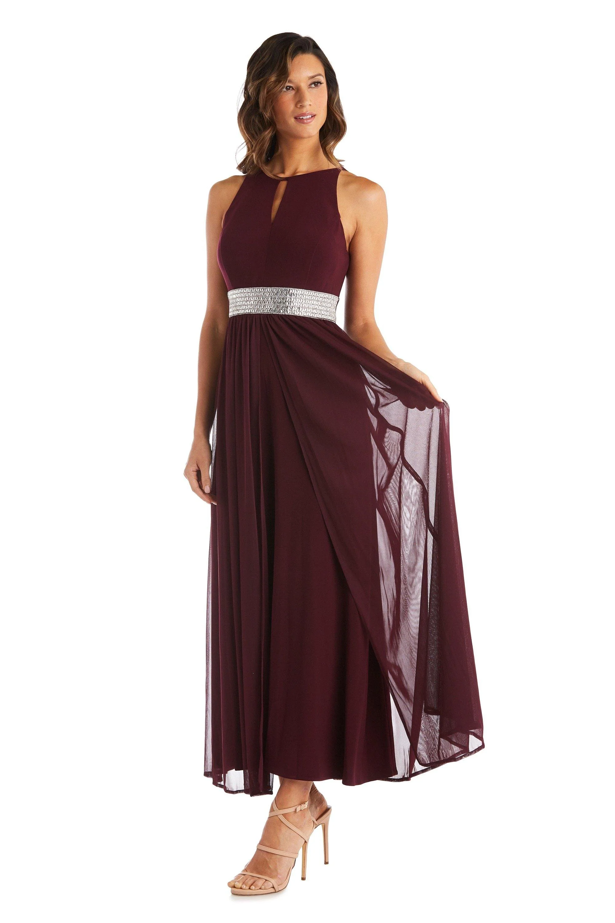 R&M Richards 5405P Long Formal Petite Halter Dress