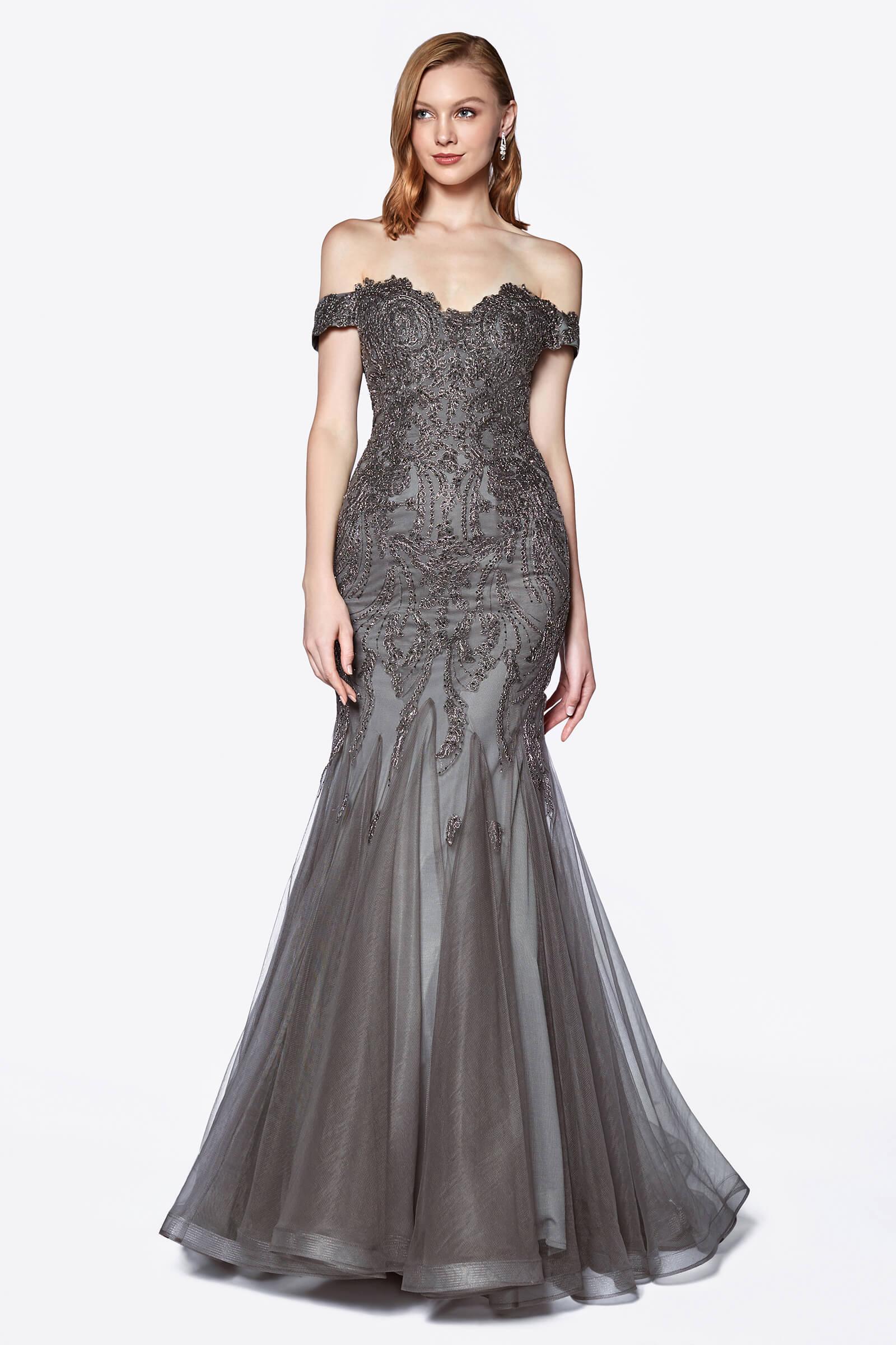 Cinderella Divine KV1035 Long Off The Shoulder Evening Gown Mermaid Prom Dress