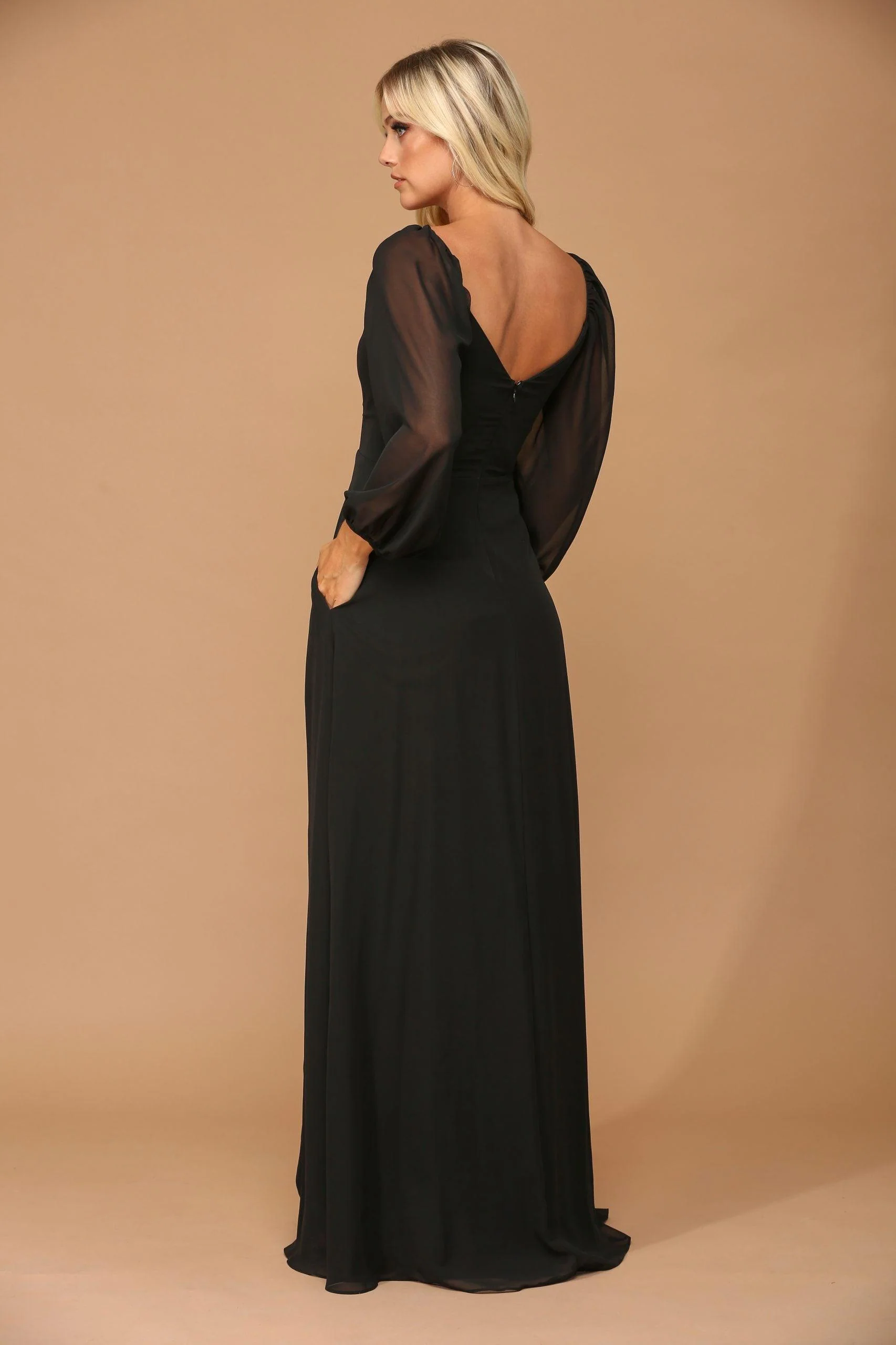 Long Sleeve Formal Chiffon Dress