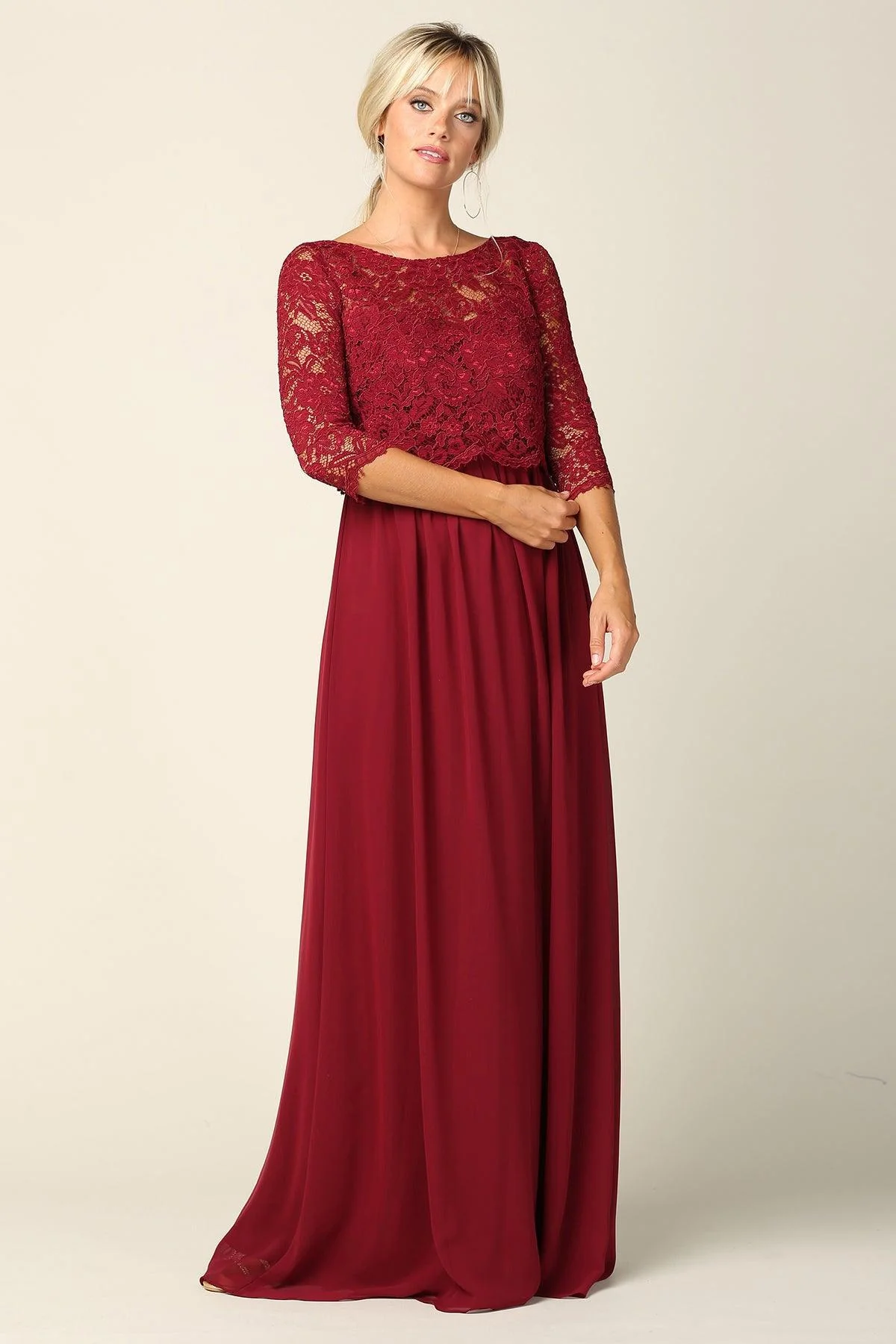 Long 3/4 Sleeve Mother of the Bride Chiffon Dress Sale