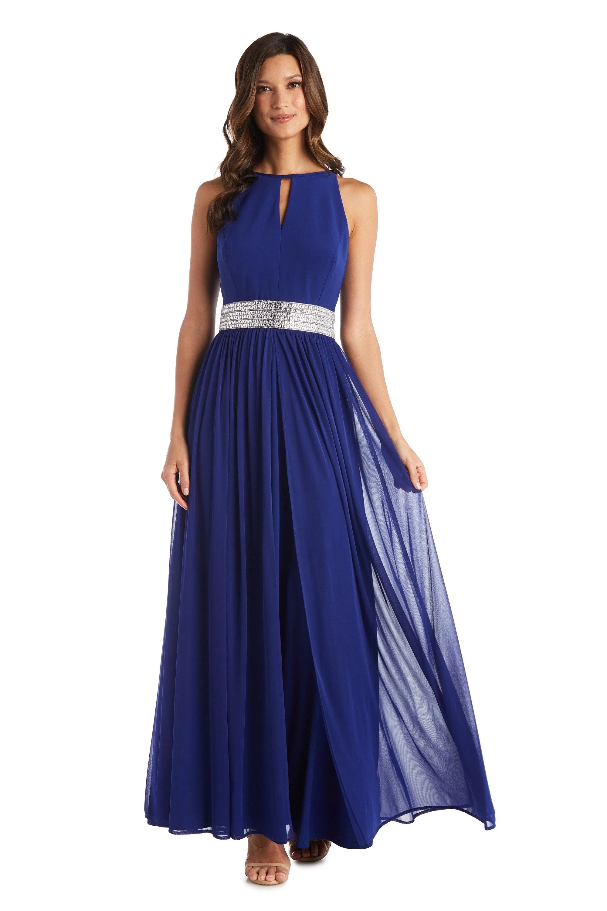 R&M Richards 5405P Long Formal Petite Halter Dress