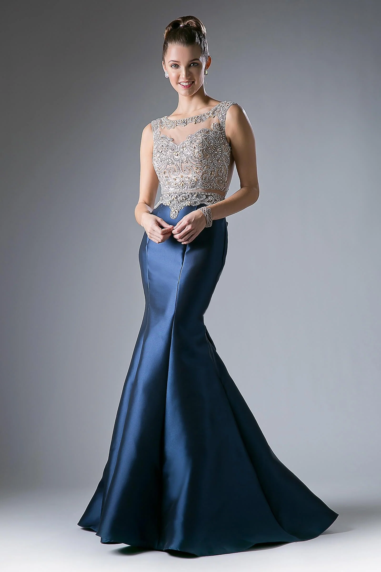Cinderella Divine CD8990 Prom Long Cap Sleeve Mermaid Evening Dress