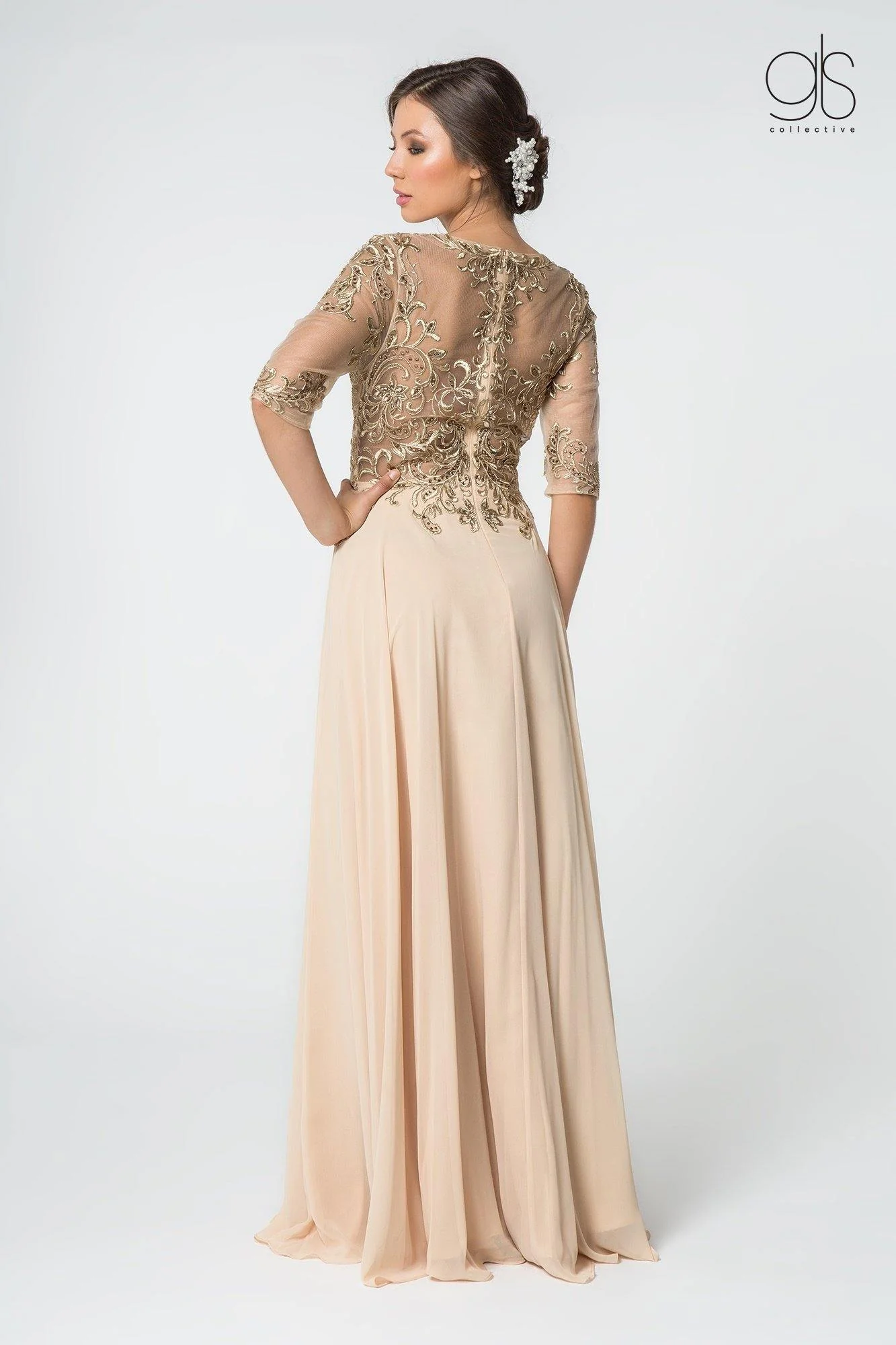 Long Formal Embroidered Mother of the Bride Chiffon Gown