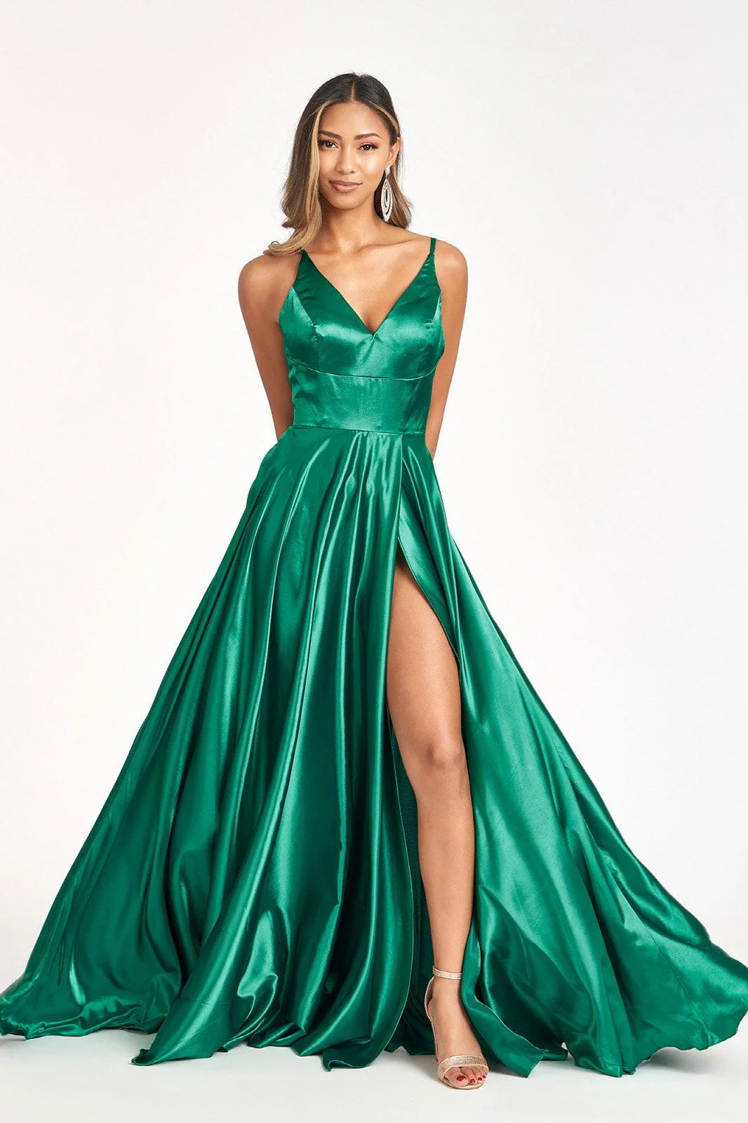 Long Spaghetti Strap Formal Bridesmaid Satin Dress