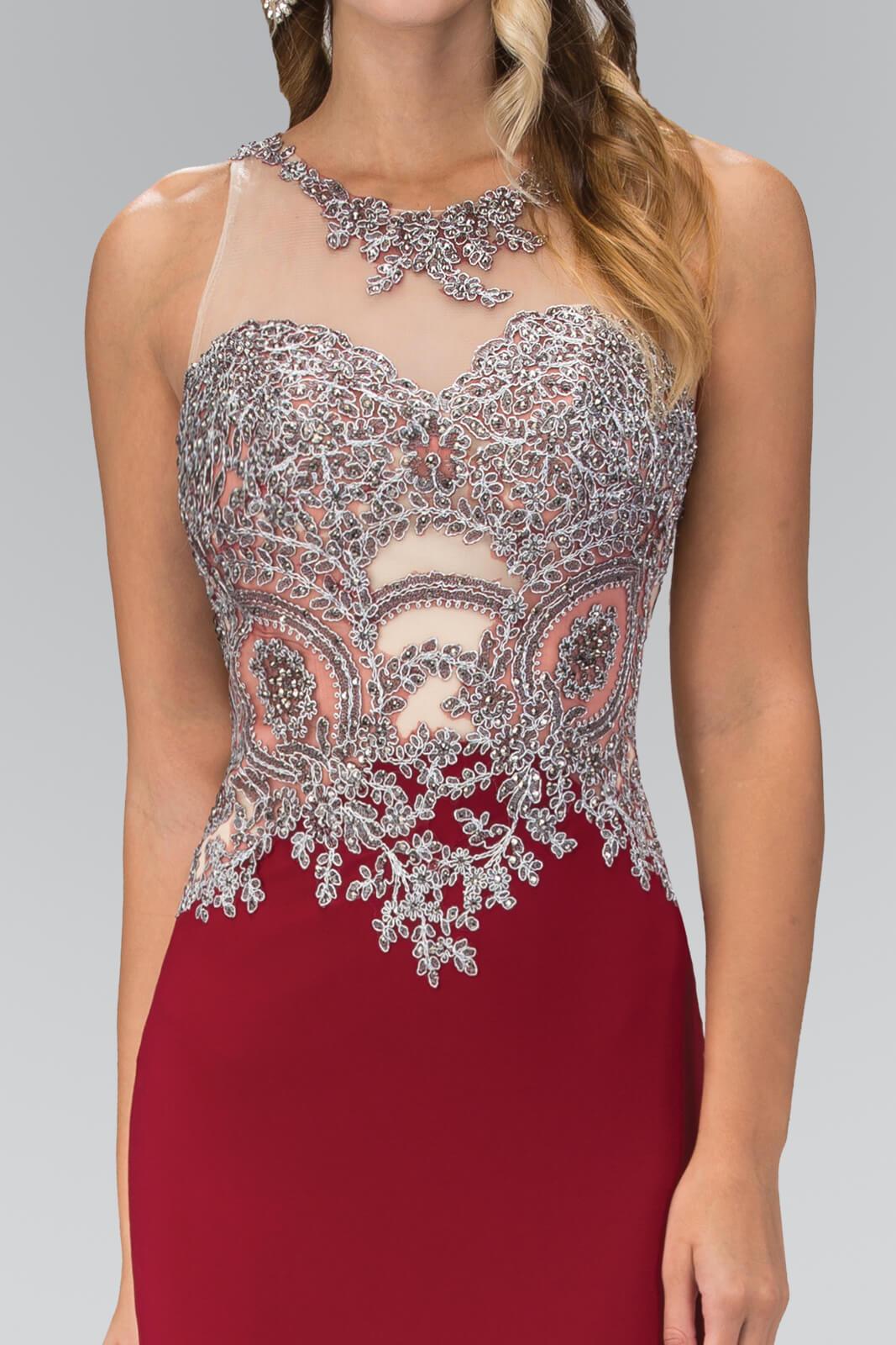 Long Formal Beaded Evening Prom Dress Low Back