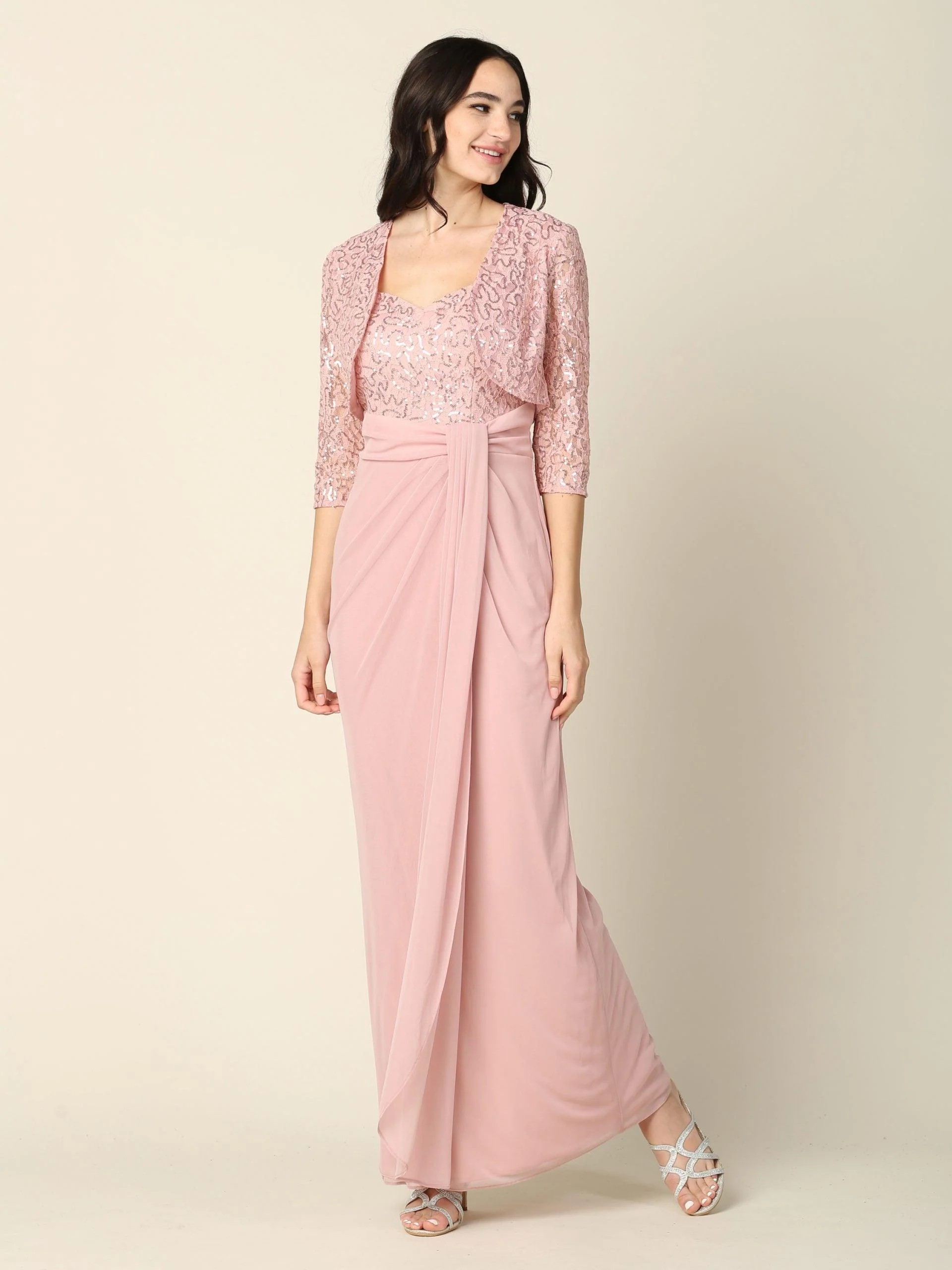 Long Mother of the Bride 2 Piece Formal Bolero Dress