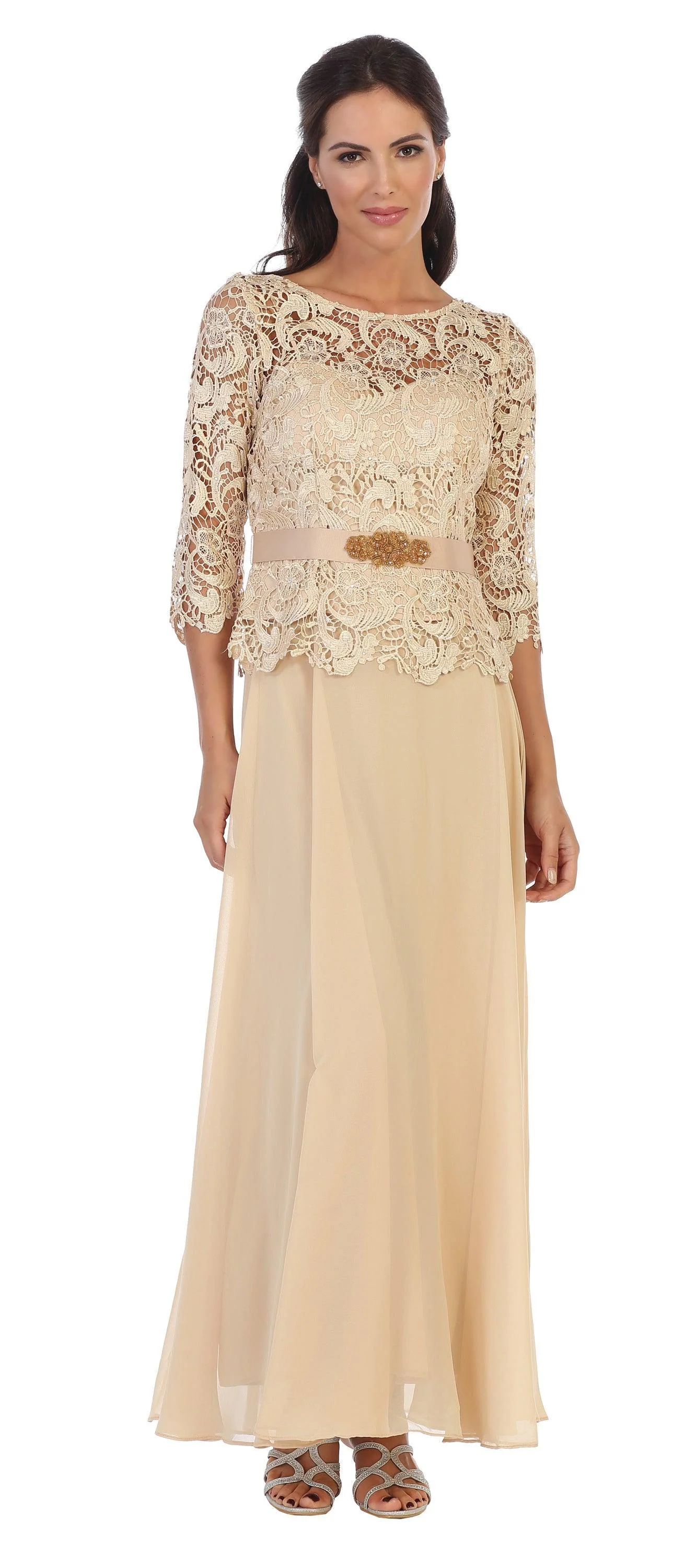Long Mother of the Bride Lace Chiffon Formal Gown